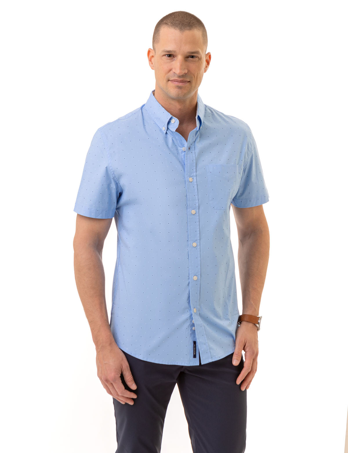 Dot Print Cotton Short Sleeve Shirt for Men