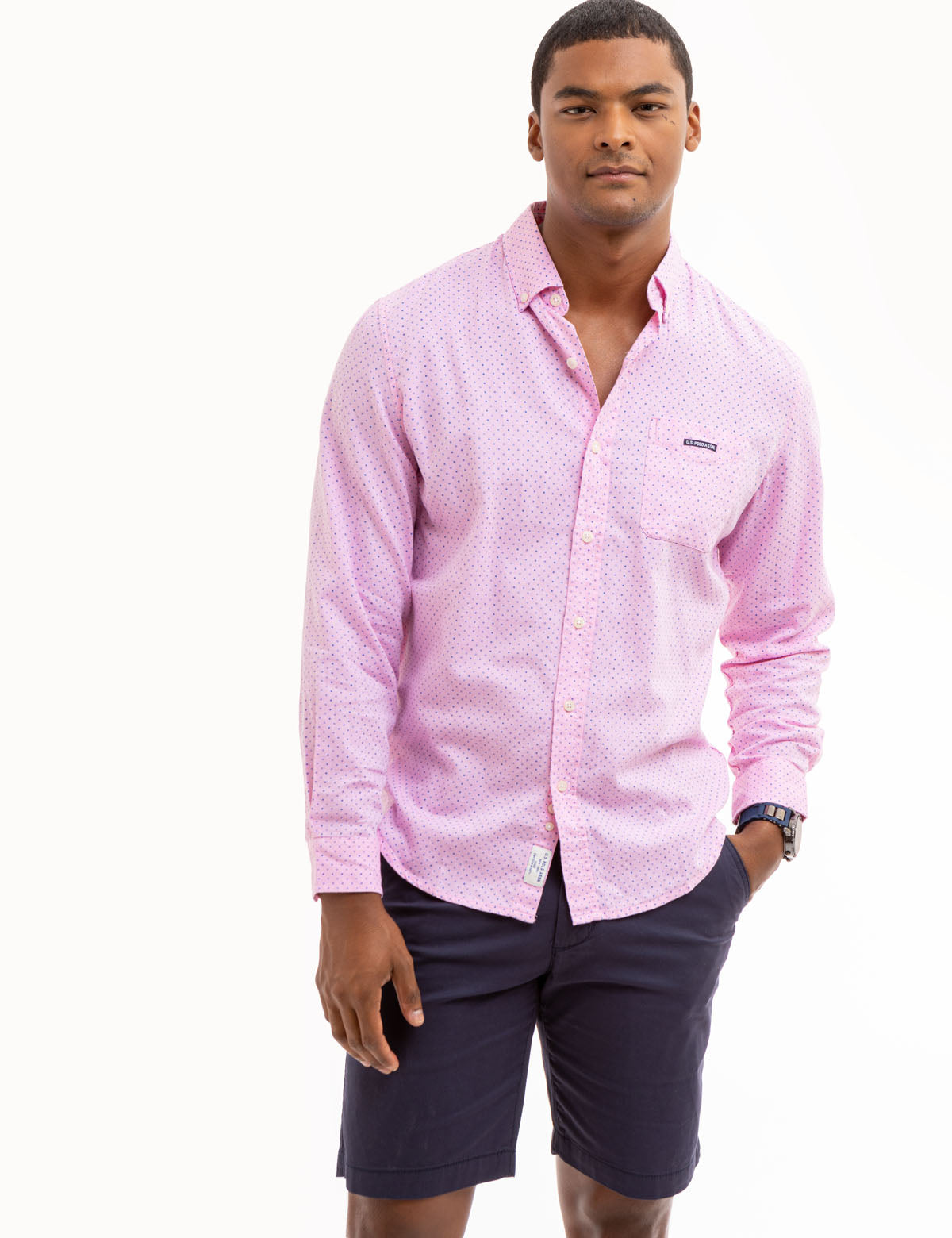 Royal Oxford Long Sleeve Shirt with Dot Print – Classic Fit