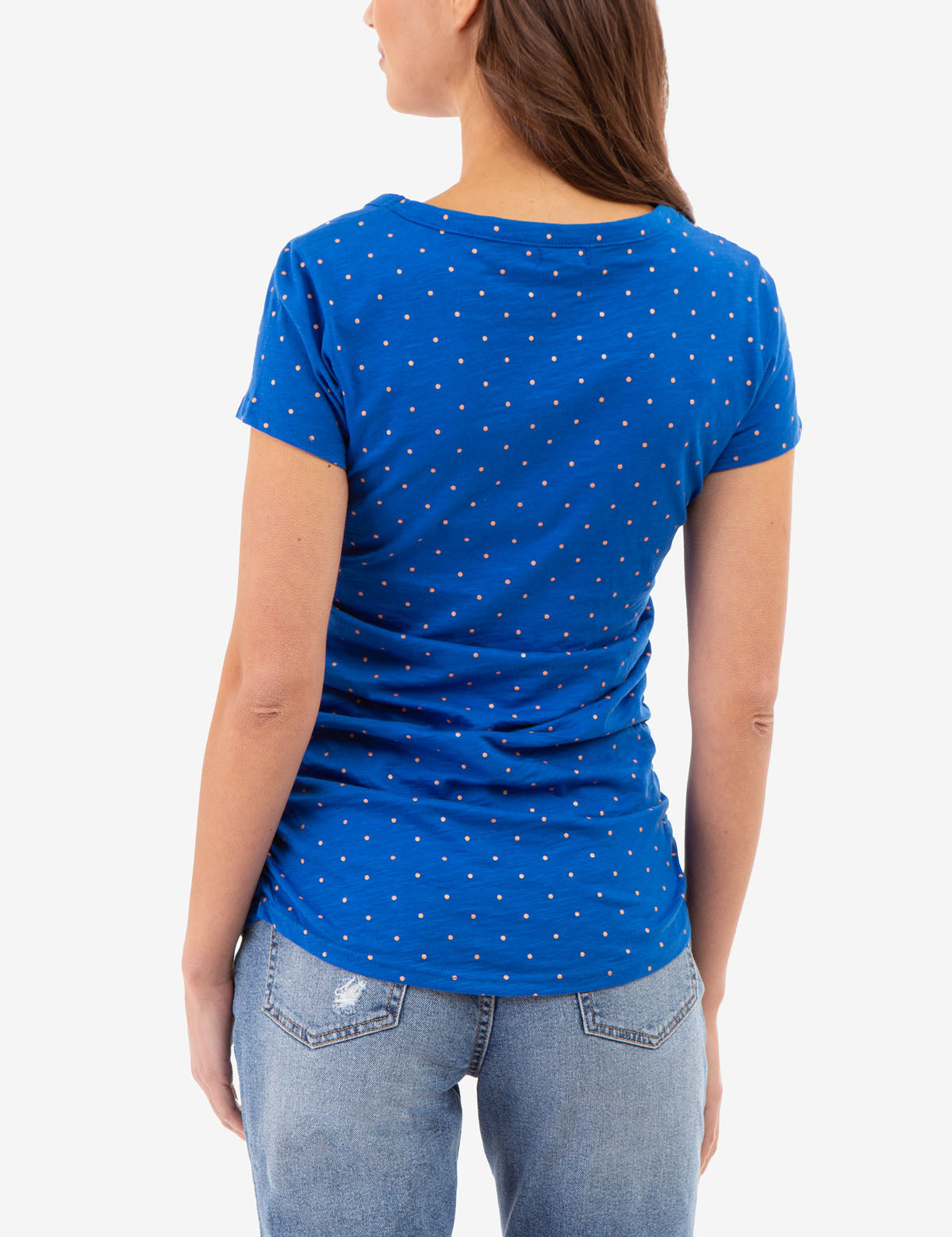 Dot Print Ruched Side V-Neck T-Shirt – Women's Casual Top
