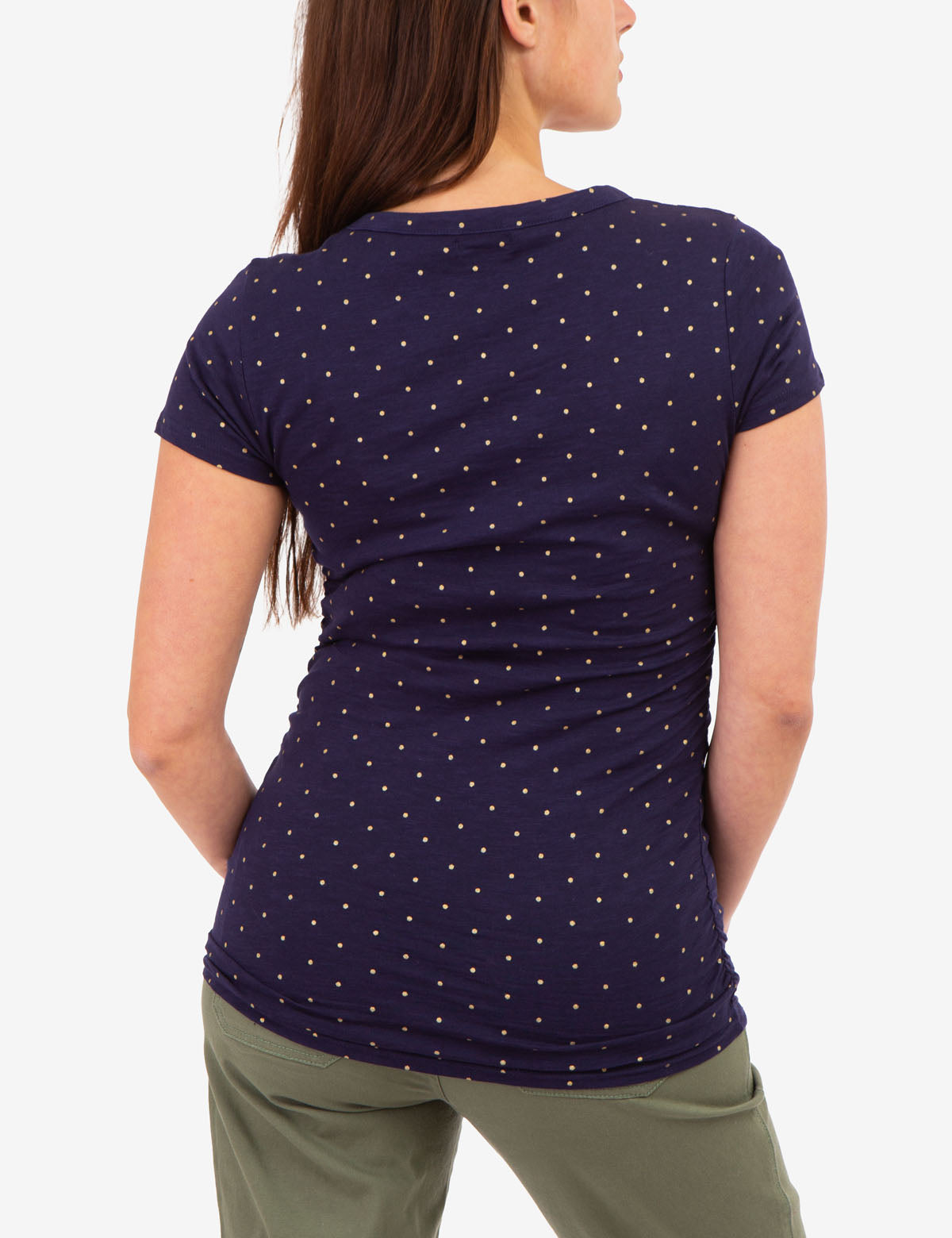 Dot Print Ruched Side V-Neck T-Shirt – Women's Casual Top