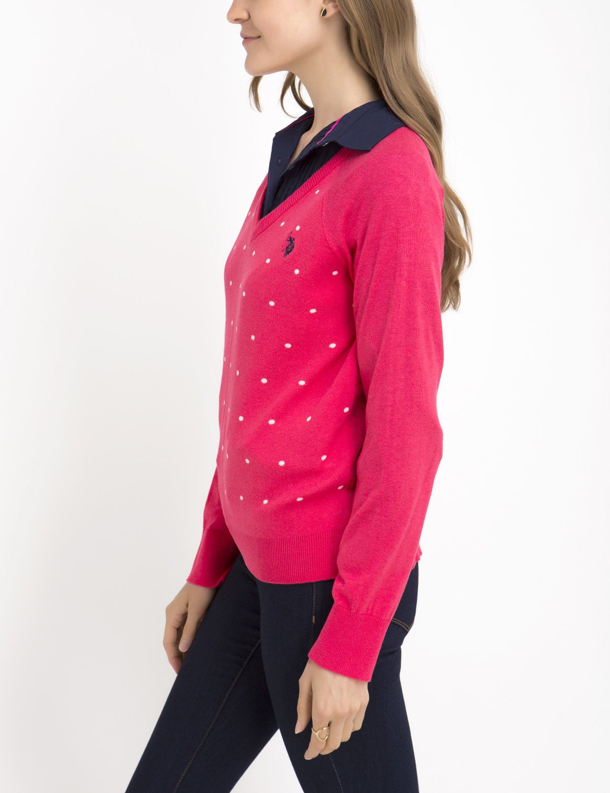 Women's Dot Print V-Neck Sweater - 100% Acrylic Knit Pullover