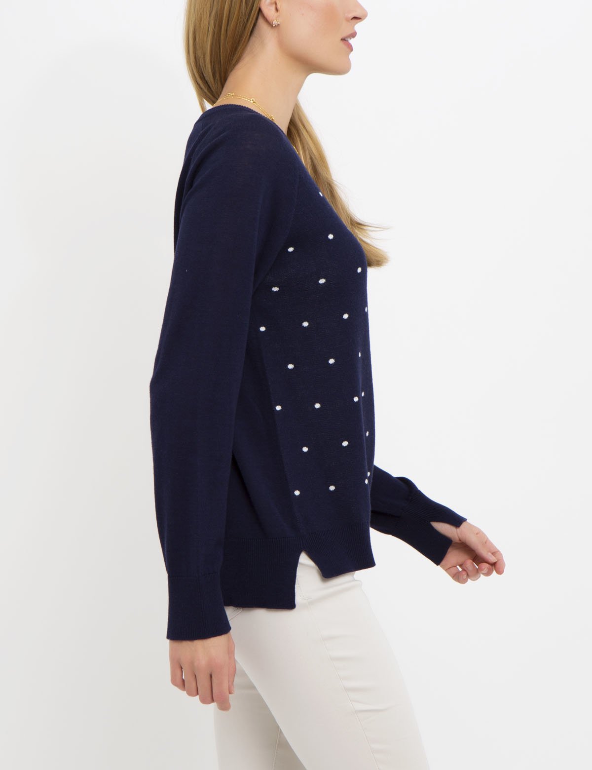 Women's Dot Print V-Neck Sweater - 100% Acrylic Knit Pullover