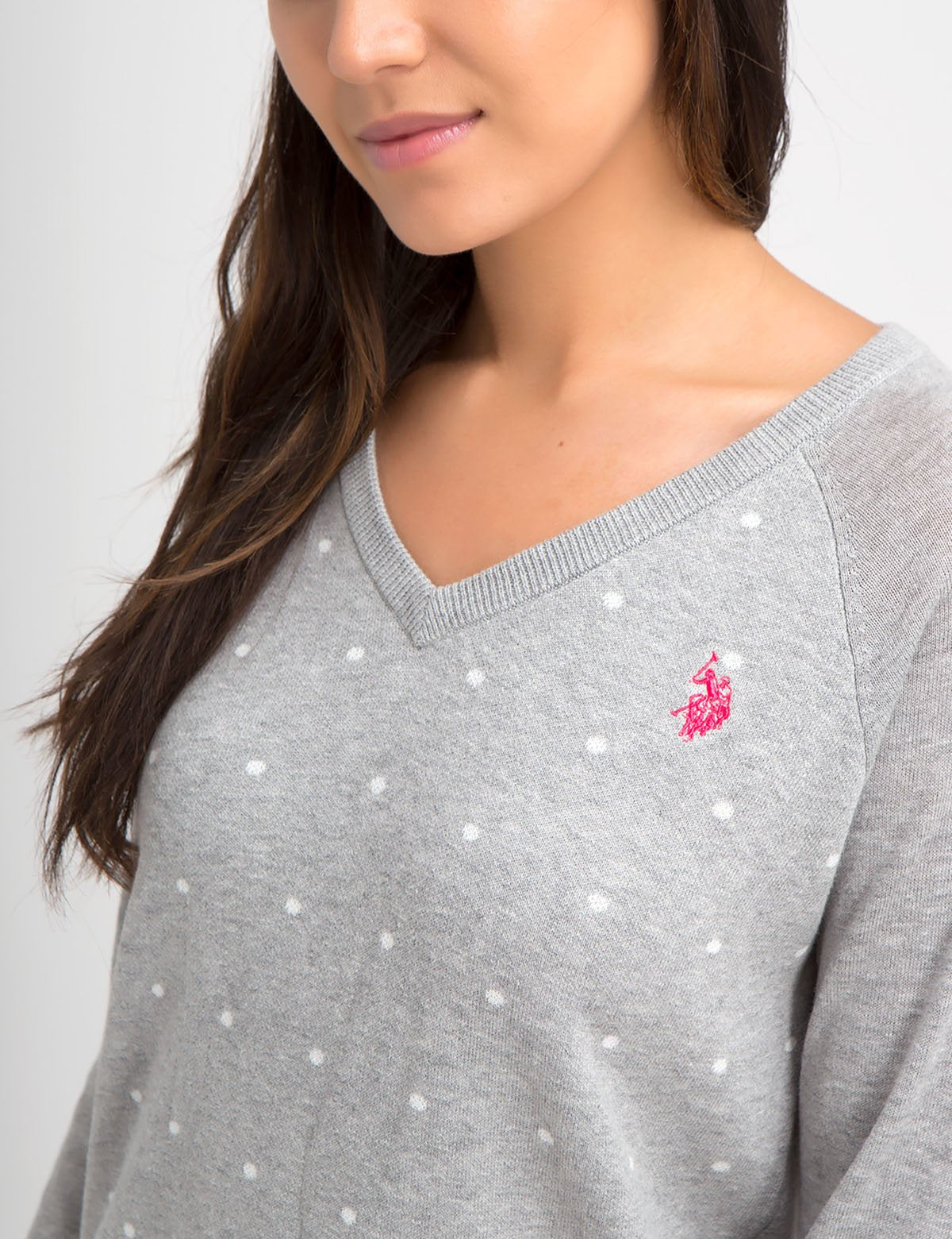 Women's Dot Print V-Neck Sweater - 100% Acrylic Knit Pullover