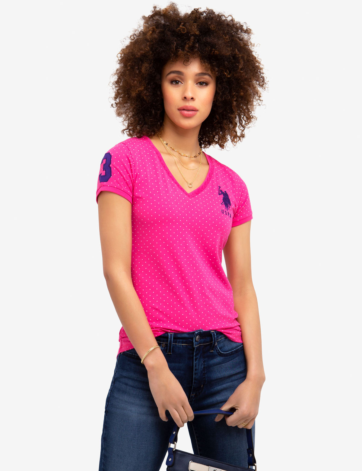 V-Neck Cotton Blend T-Shirt with Embroidered Logo