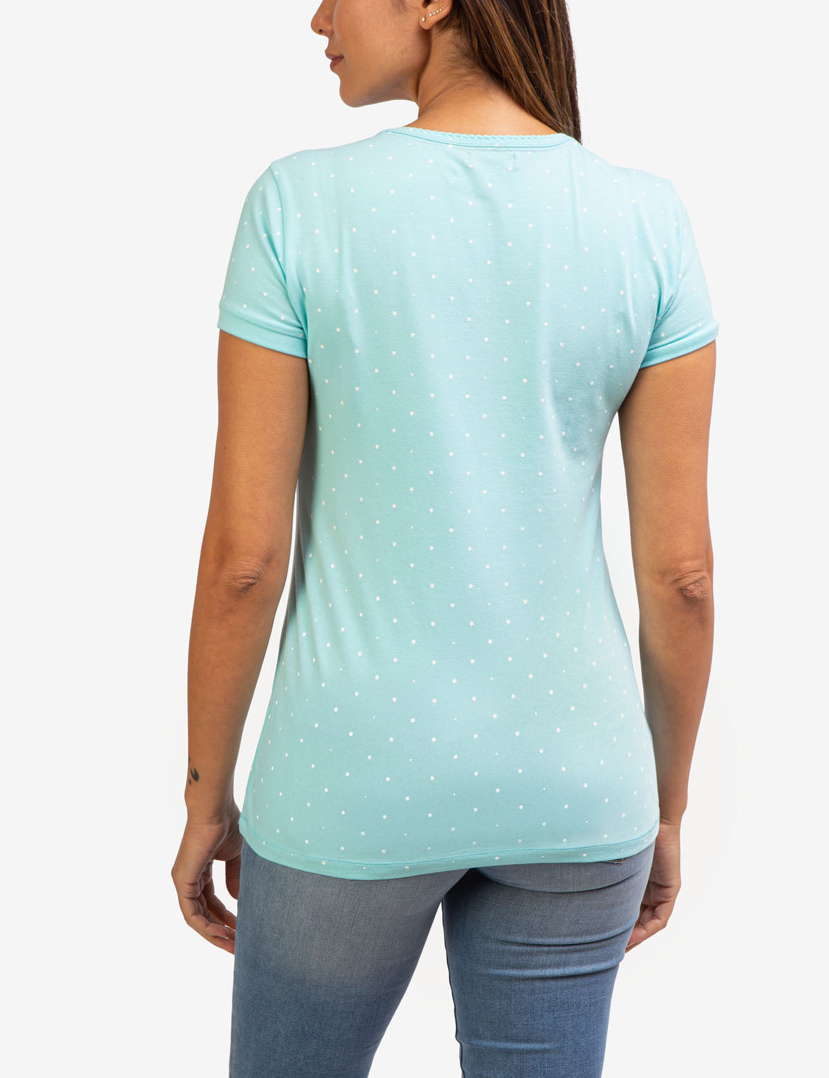 Dot Print V-Neck T-Shirt - Cotton Spandex Blend Tee