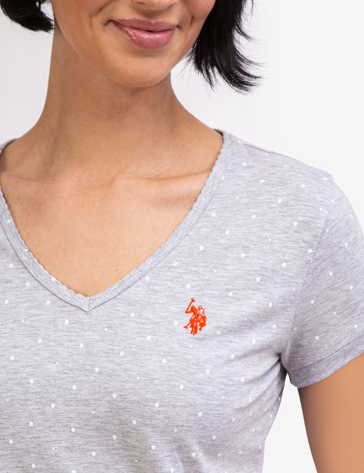 Dot Print V-Neck T-Shirt - Cotton Spandex Blend Tee