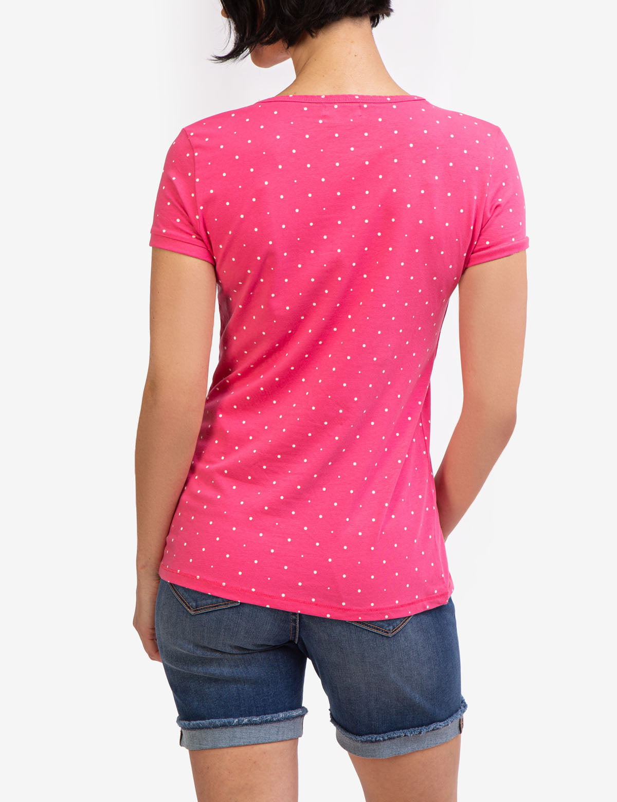 Dot Print V-Neck T-Shirt - Cotton Spandex Blend Tee