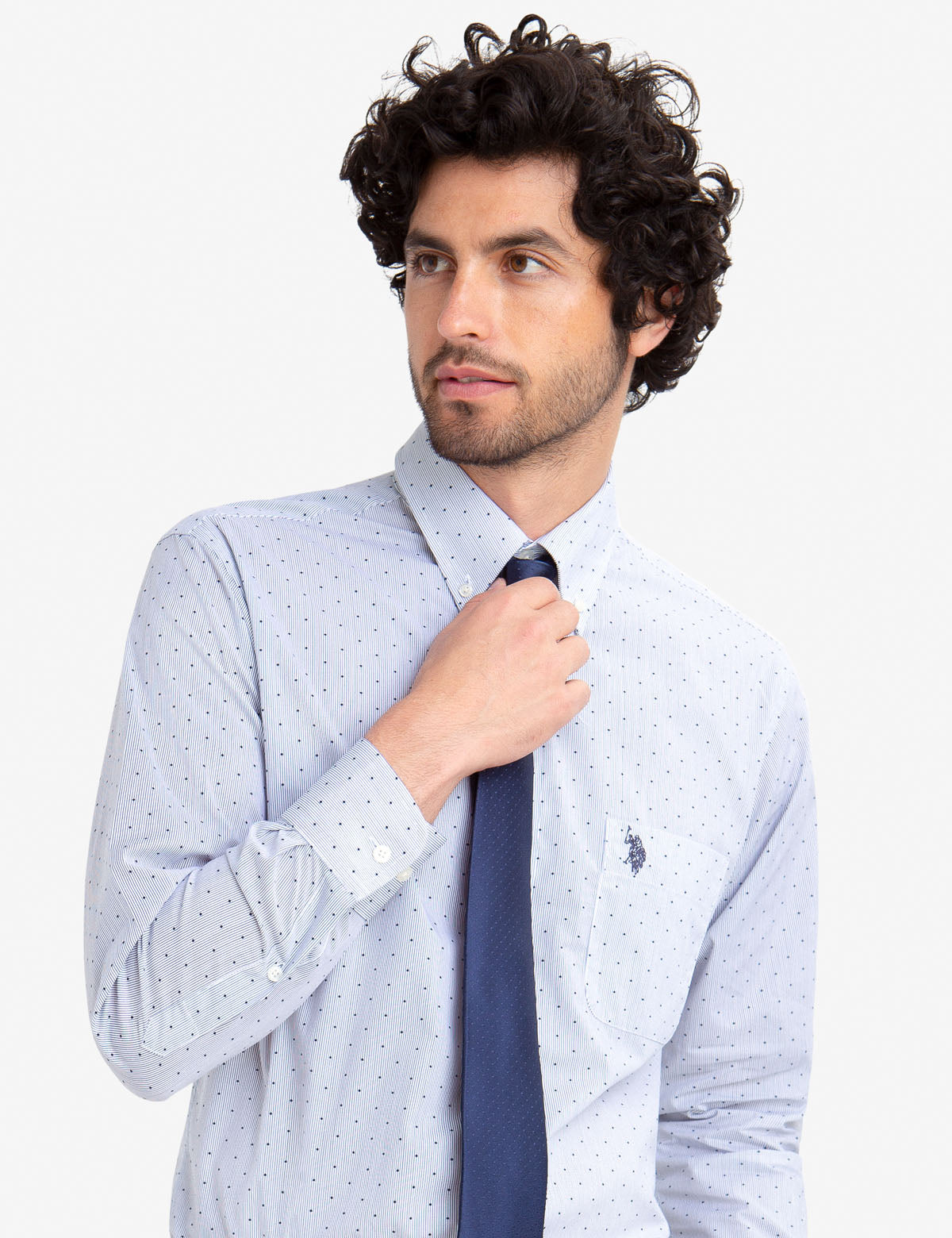 Men's Dotted & Striped Dress Shirt - Regular Fit Button-Up