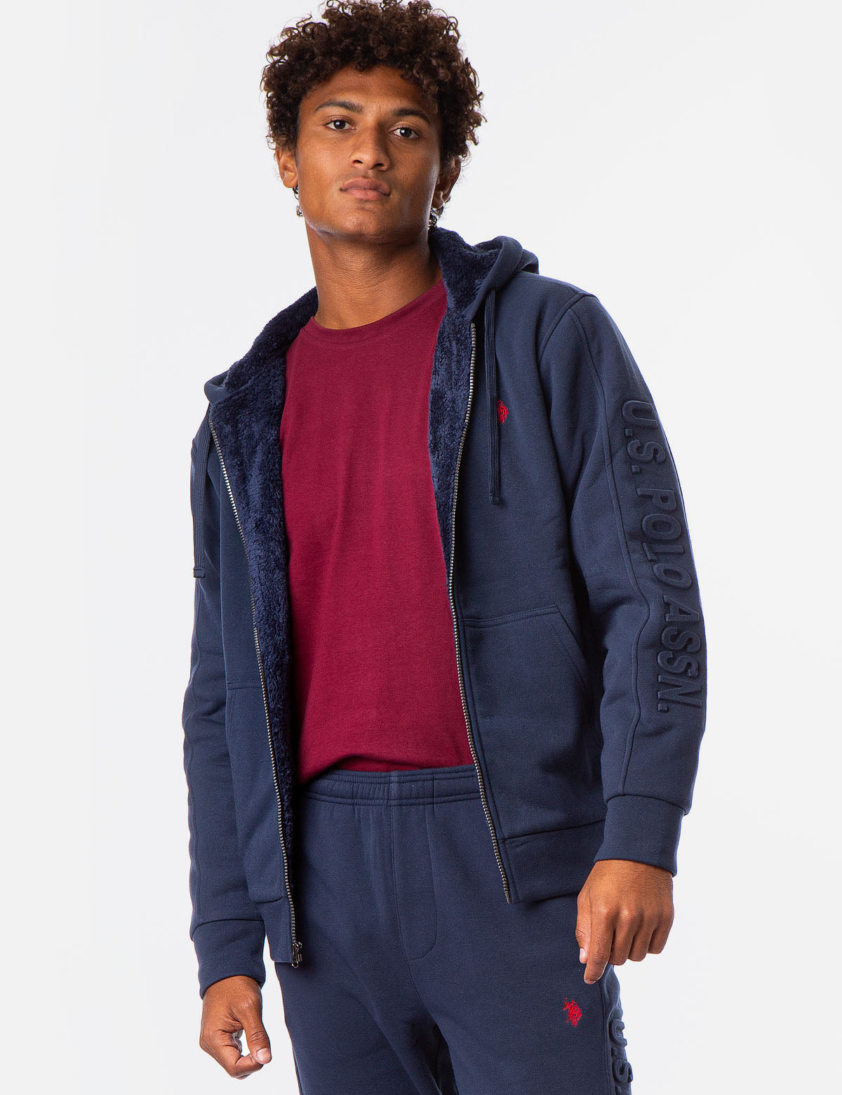 Sherpa Hoodie with Embossed Logo - Cozy Fleece Pullover