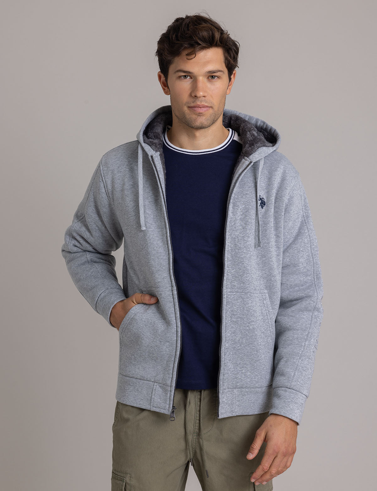 Sherpa Hoodie with Embossed Logo - Cozy Fleece Pullover