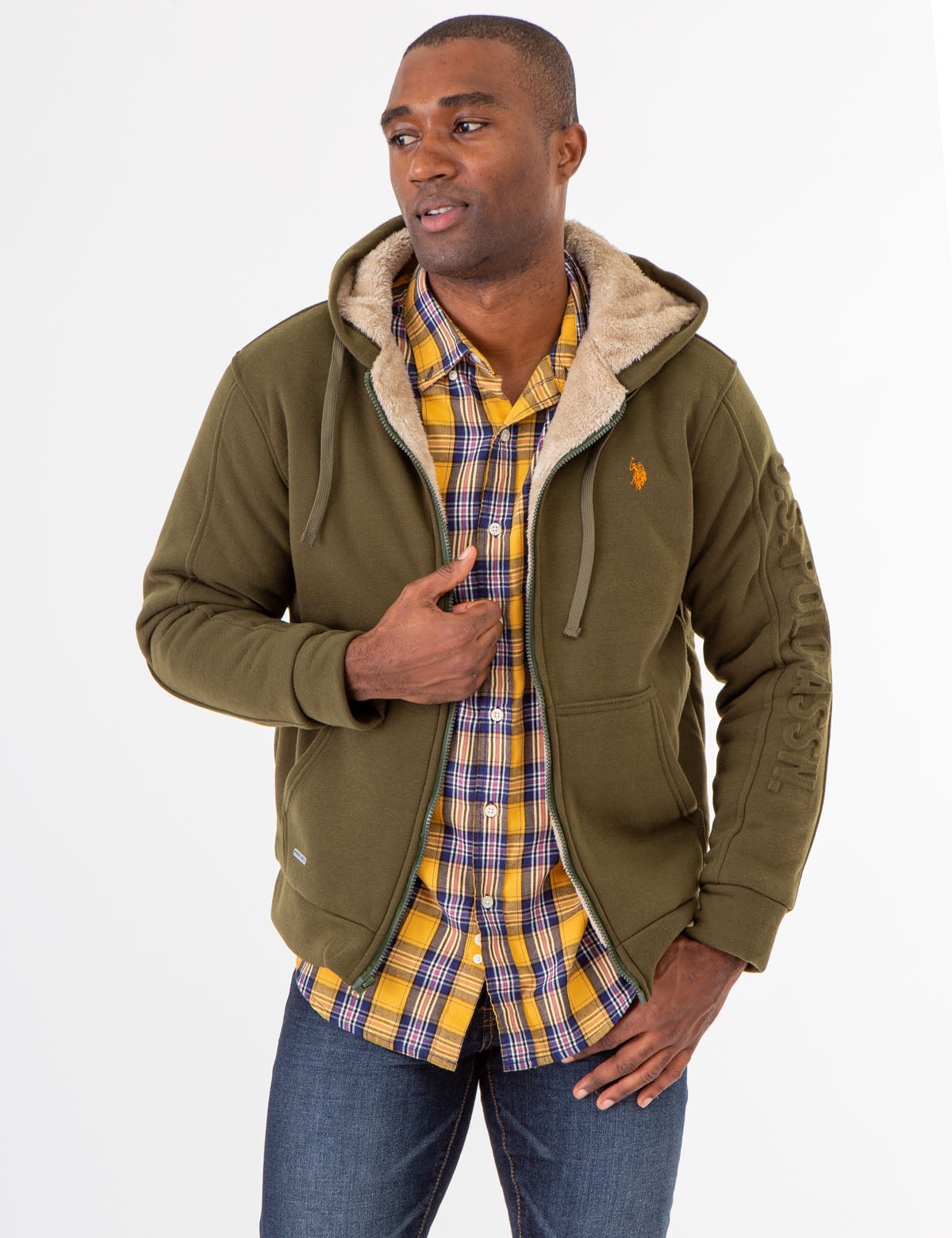 Sherpa Hoodie with Embossed Logo - Cozy Fleece Pullover