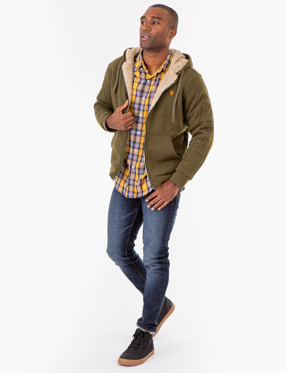 Sherpa Hoodie with Embossed Logo - Cozy Fleece Pullover