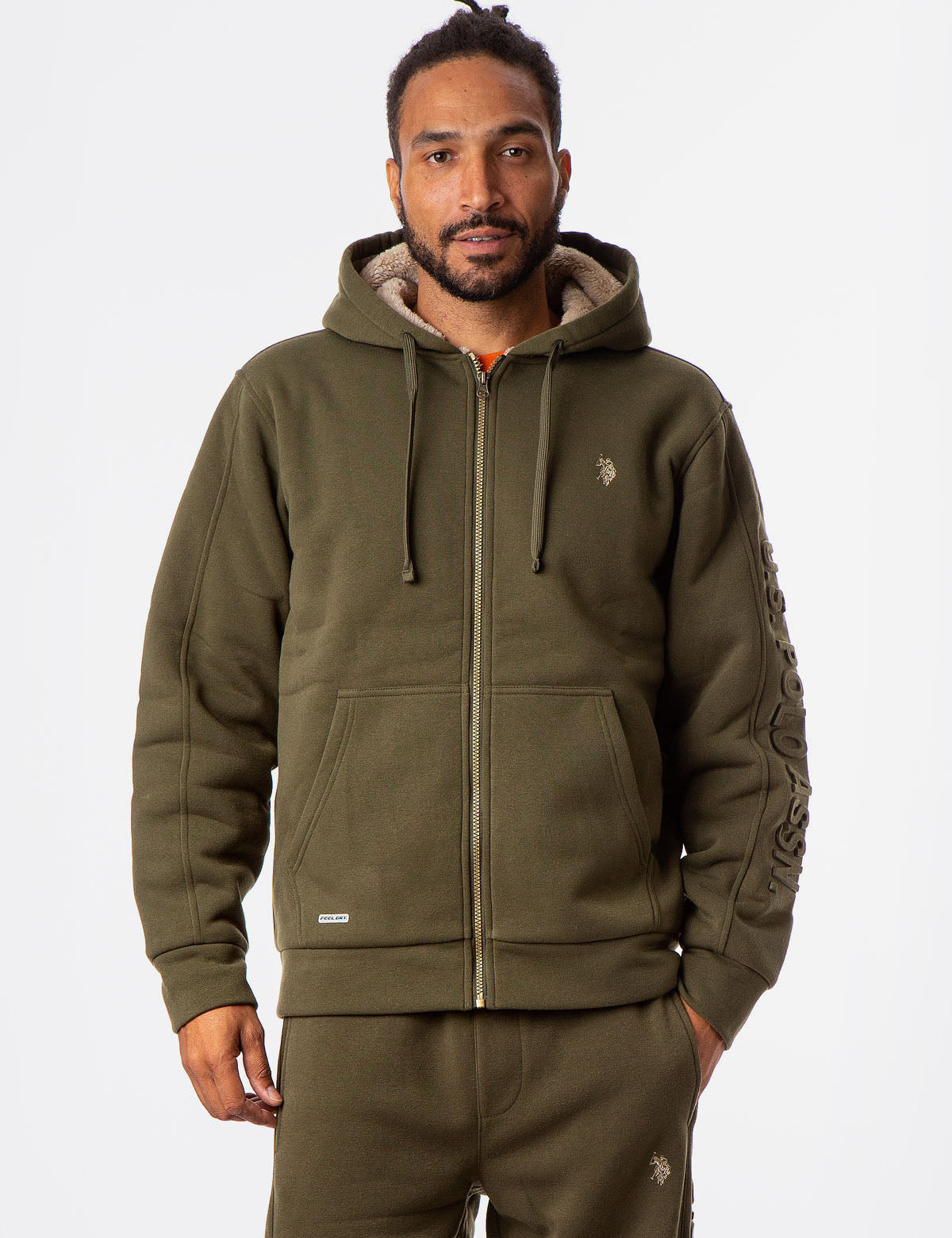 Sherpa Hoodie with Embossed Logo - Cozy Fleece Pullover