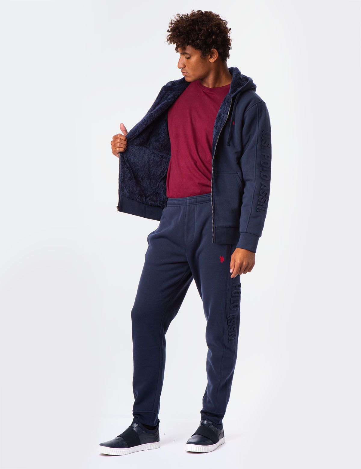 Sherpa Hoodie with Embossed Logo - Cozy Fleece Pullover