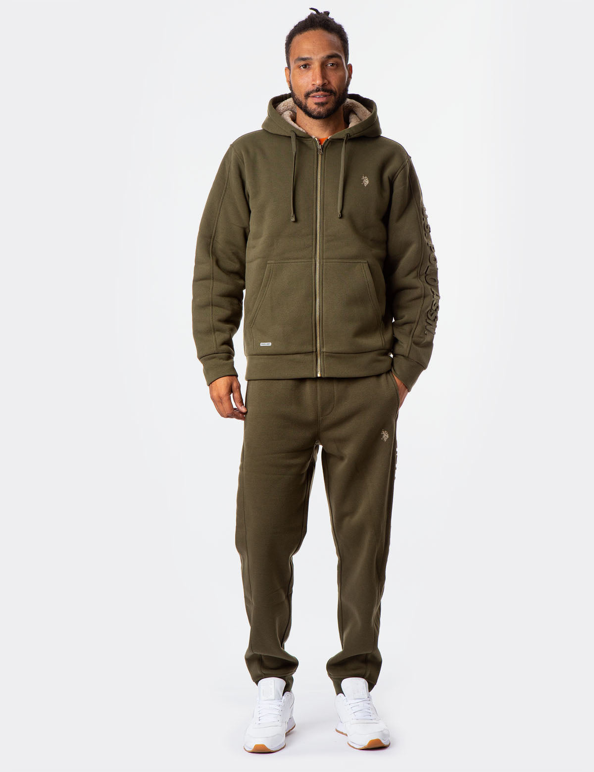 Sherpa Hoodie with Embossed Logo - Cozy Fleece Pullover