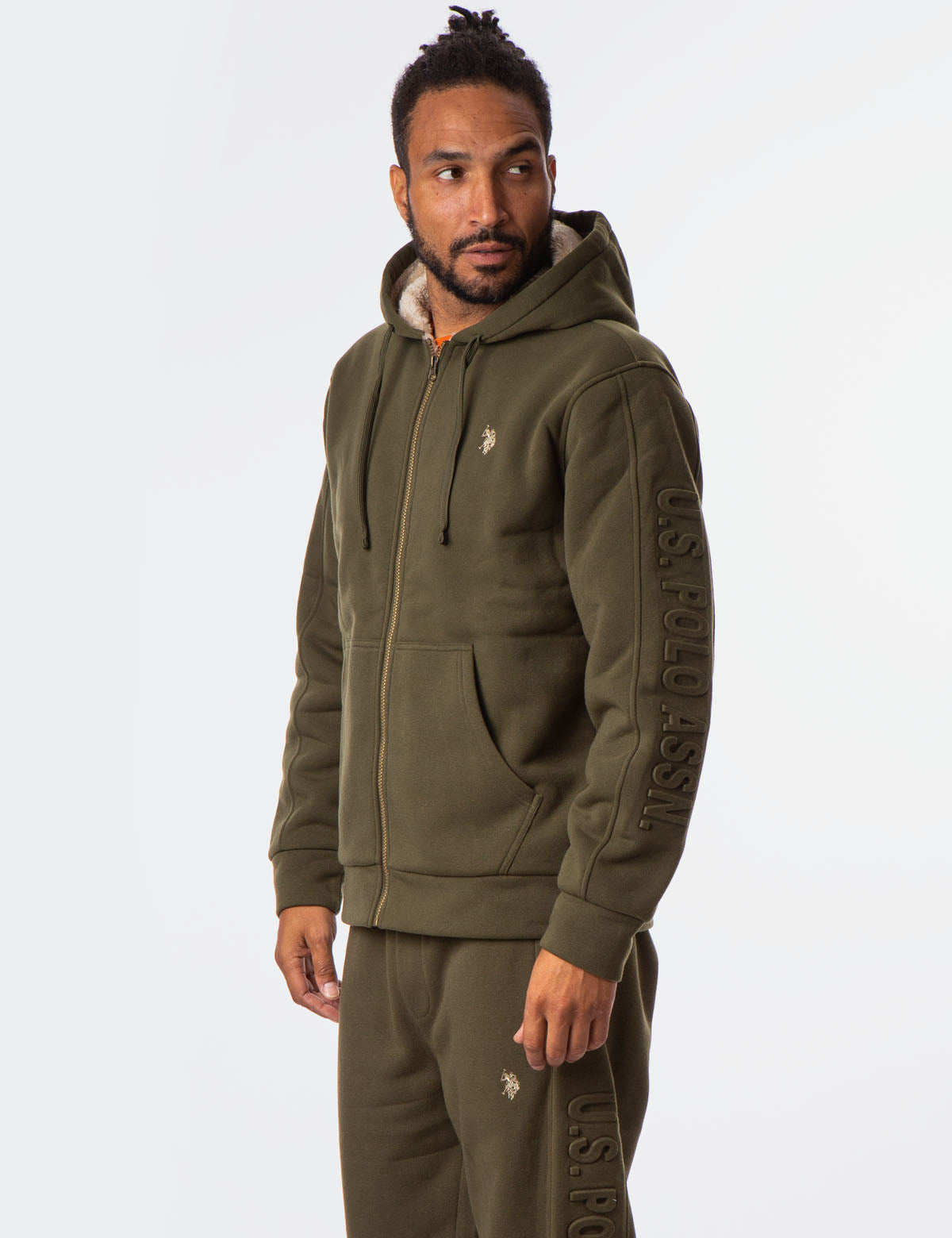 Sherpa Hoodie with Embossed Logo - Cozy Fleece Pullover