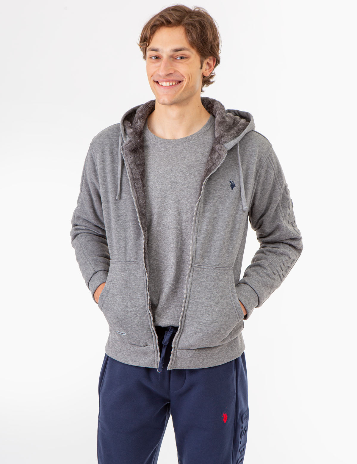 Sherpa Hoodie with Embossed Logo - Cozy Fleece Pullover