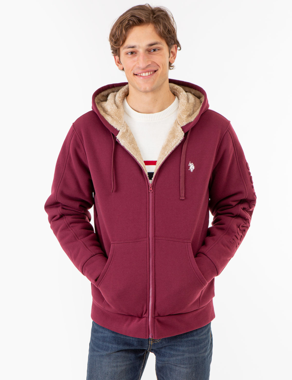 Sherpa Hoodie with Embossed Logo - Cozy Fleece Pullover