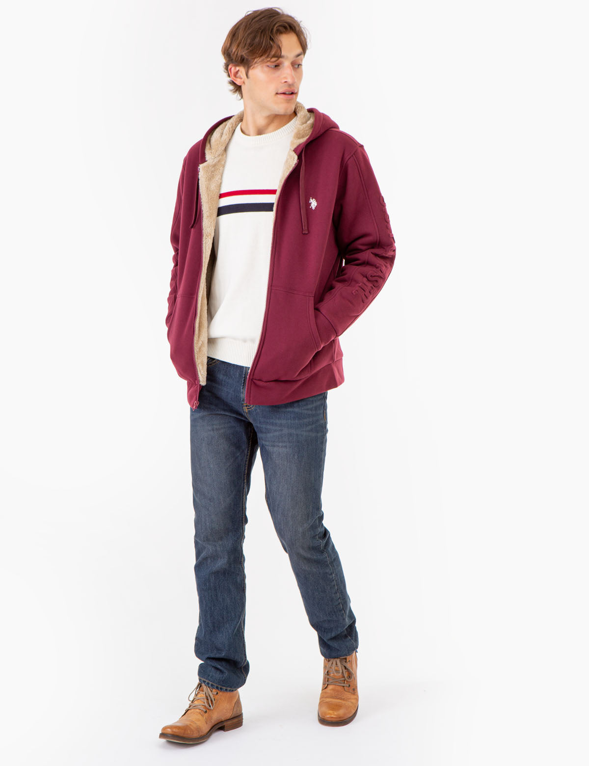 Sherpa Hoodie with Embossed Logo - Cozy Fleece Pullover