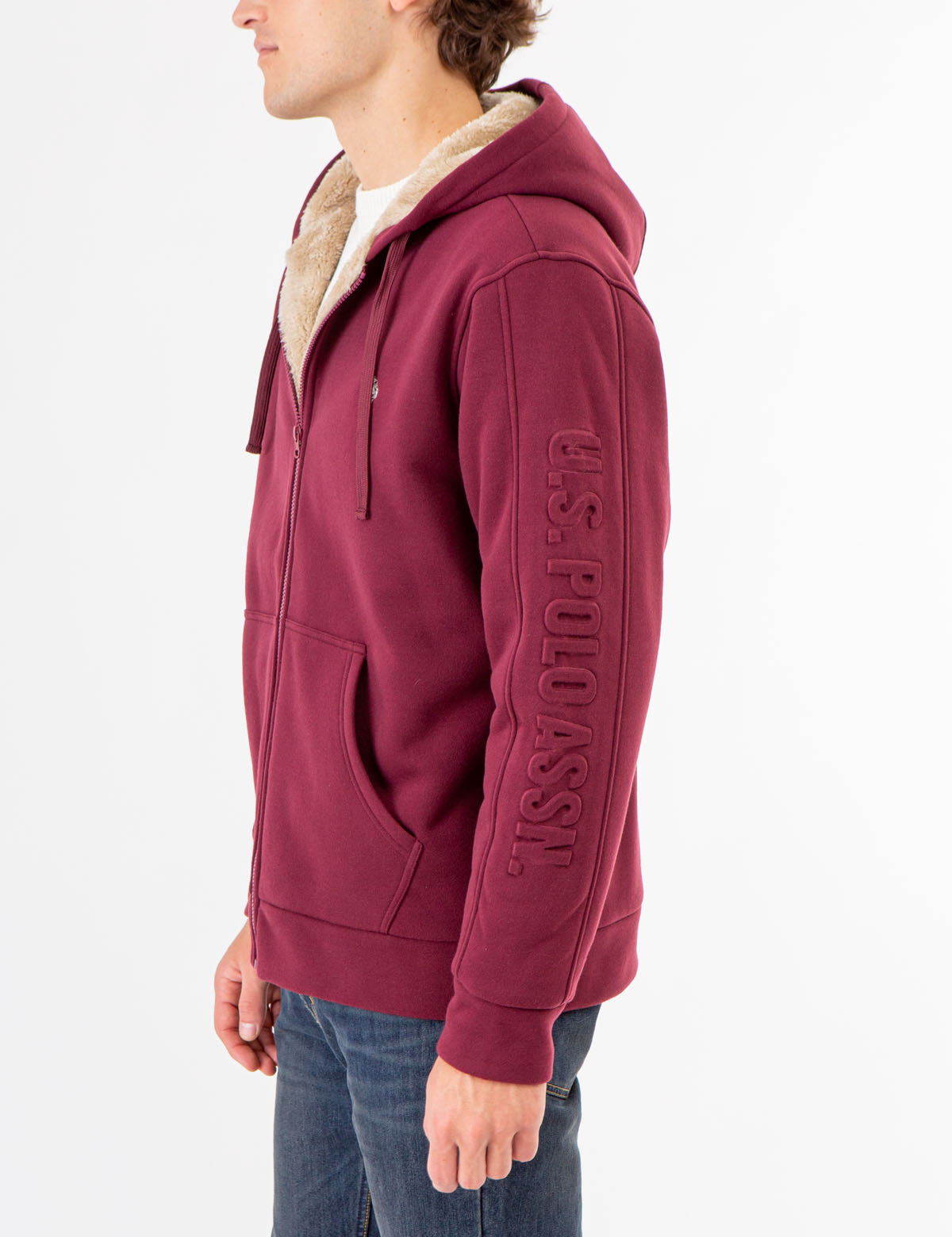 Sherpa Hoodie with Embossed Logo - Cozy Fleece Pullover