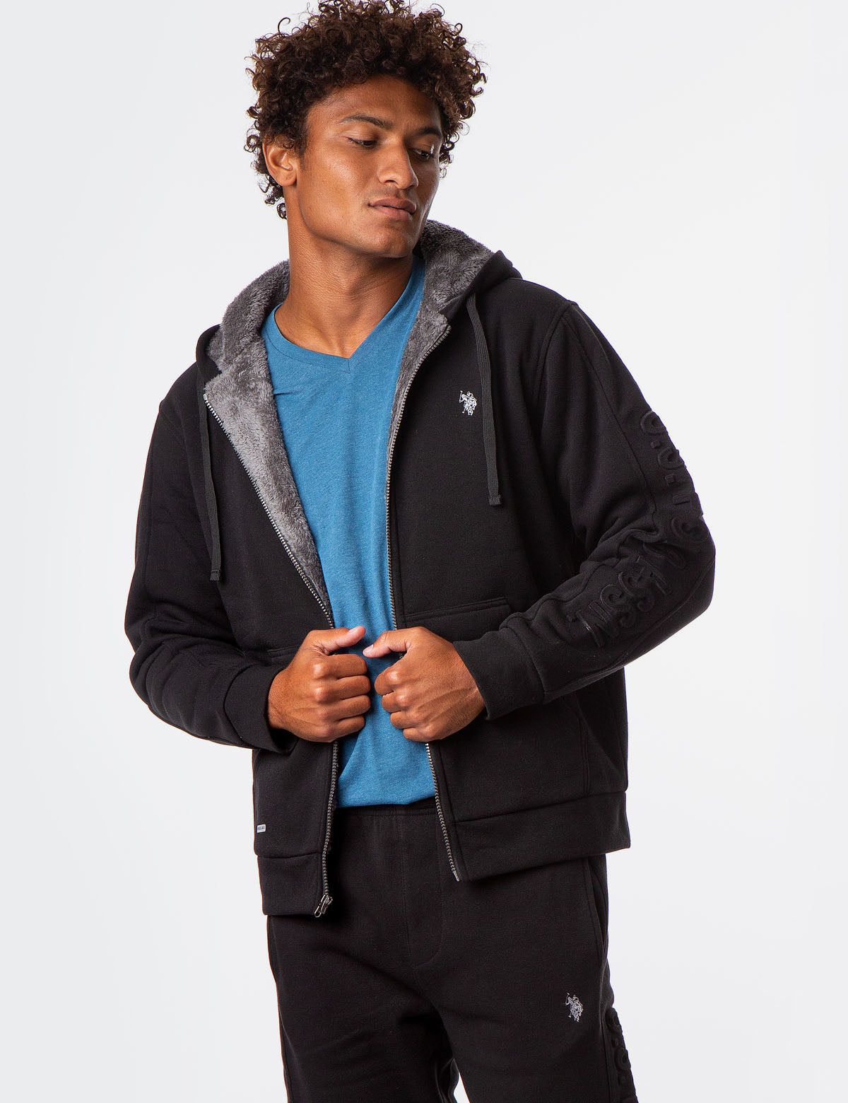 Sherpa Hoodie with Embossed Logo - Cozy Fleece Pullover