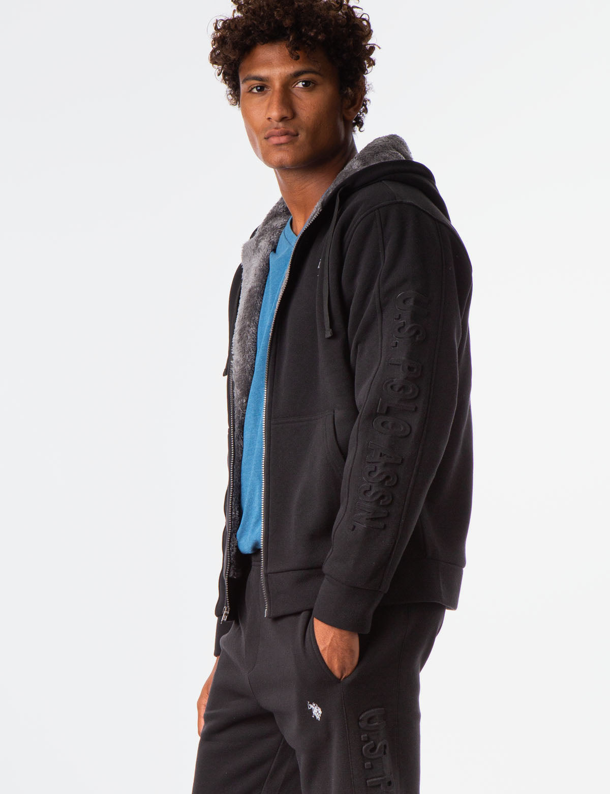 Sherpa Hoodie with Embossed Logo - Cozy Fleece Pullover