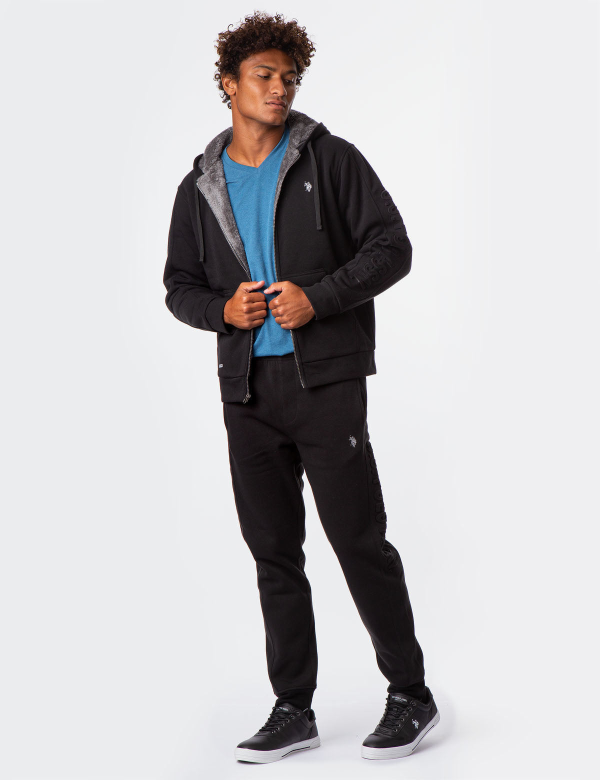 Sherpa Hoodie with Embossed Logo - Cozy Fleece Pullover