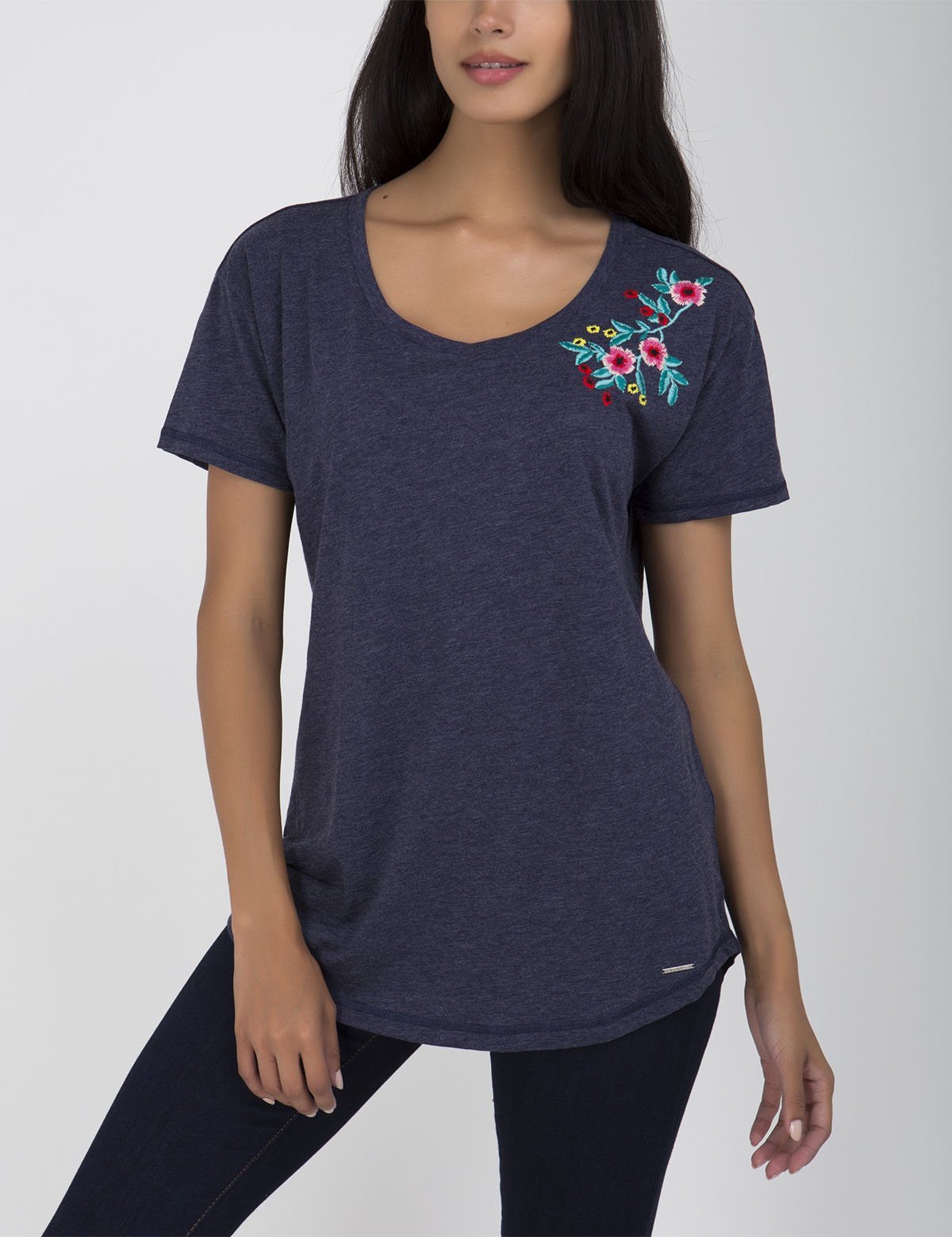 Floral Embroidered Cotton T-Shirt for Women