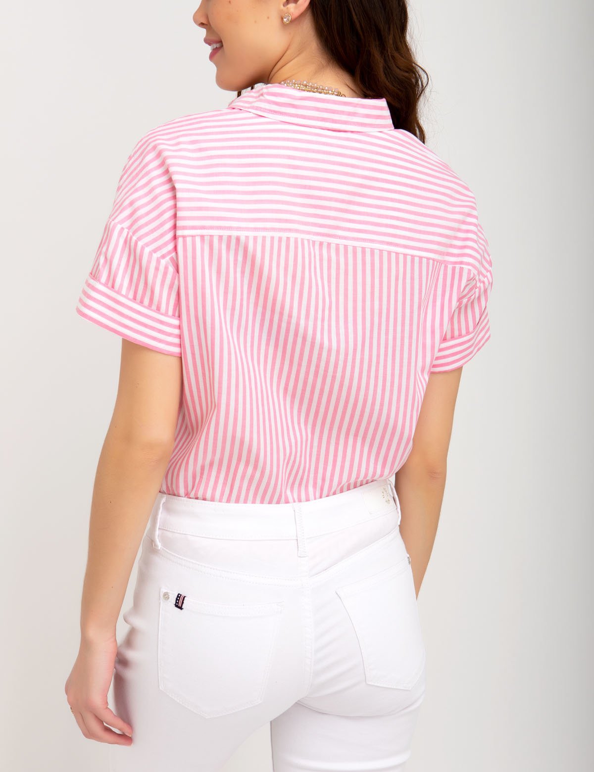 UPSA Cotton Embroidered Striped Button-Up Shirt
