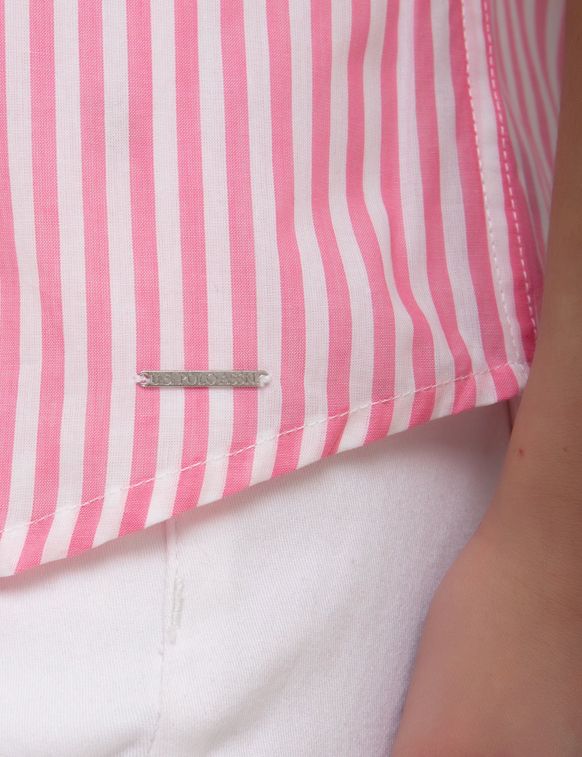 UPSA Cotton Embroidered Striped Button-Up Shirt