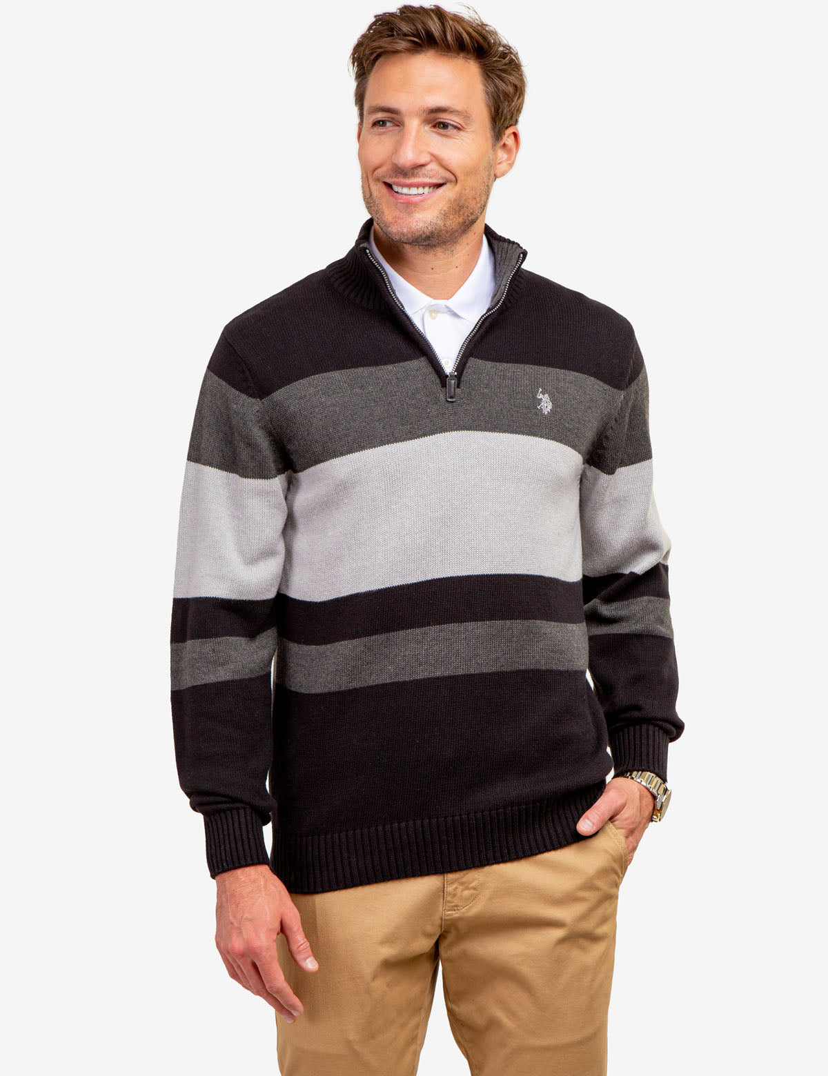 Engineer Stripe Quarter Zip Sweater - Casual Pullover for Men