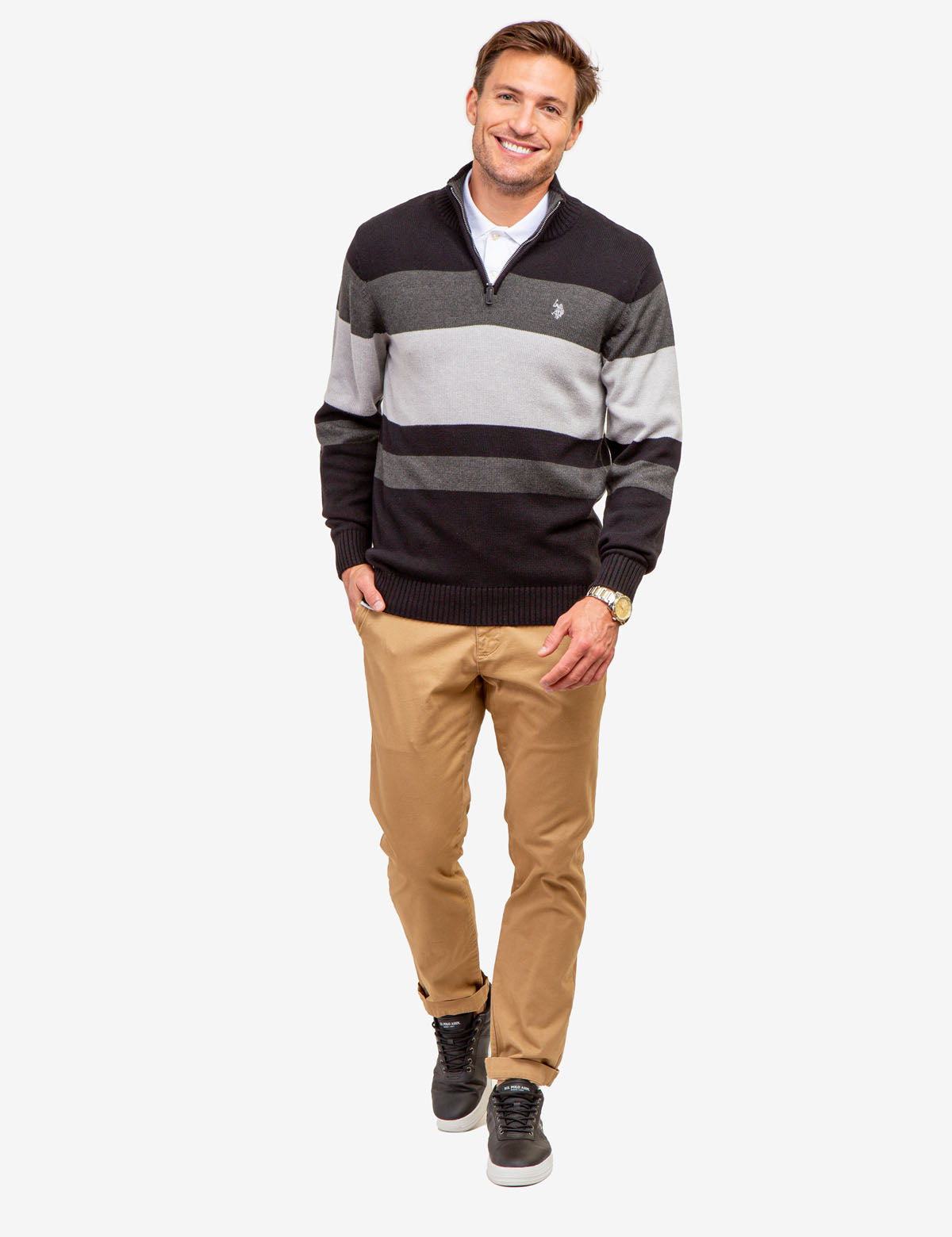 Engineer Stripe Quarter Zip Sweater - Casual Pullover for Men