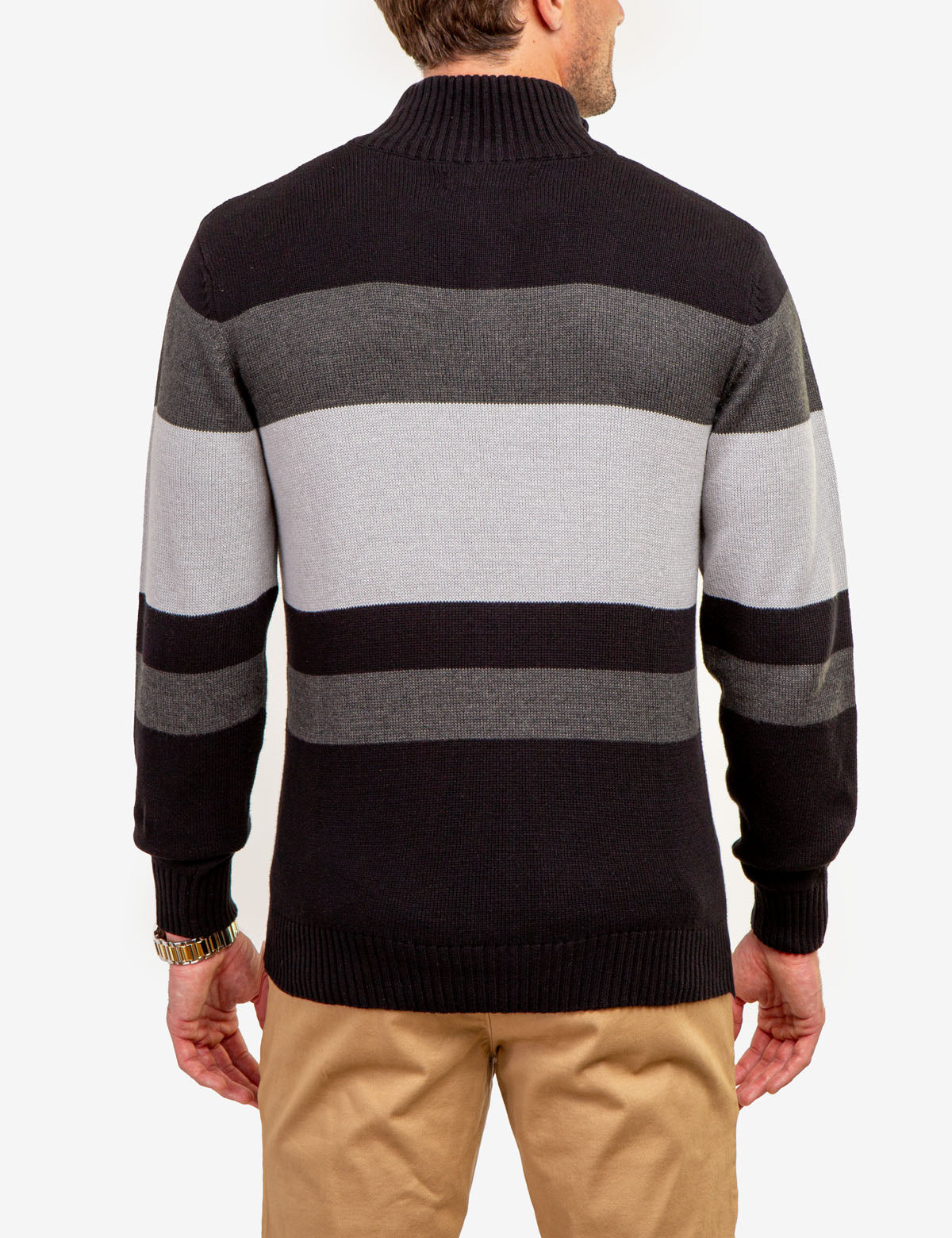Engineer Stripe Quarter Zip Sweater - Casual Pullover for Men