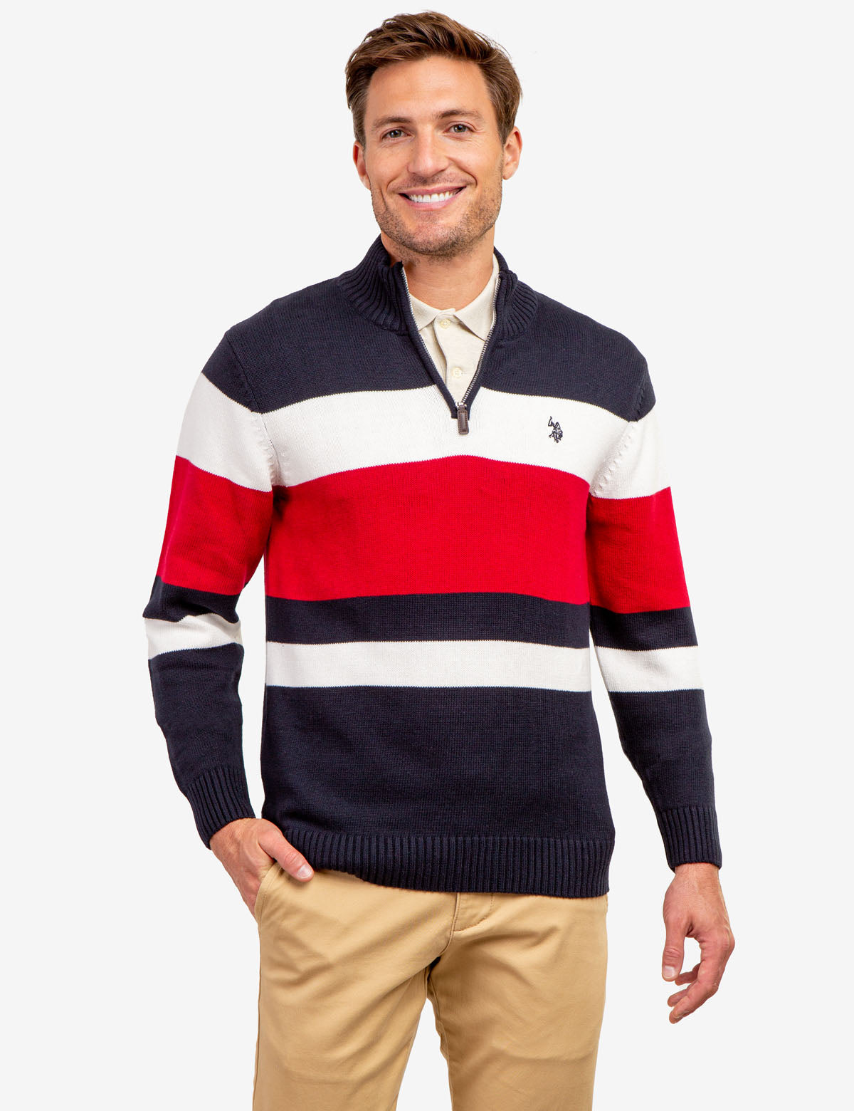 Engineer Stripe Quarter Zip Sweater - Casual Pullover for Men
