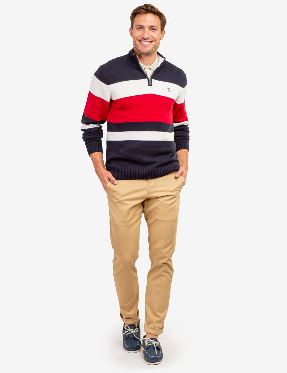 Engineer Stripe Quarter Zip Sweater - Casual Pullover for Men