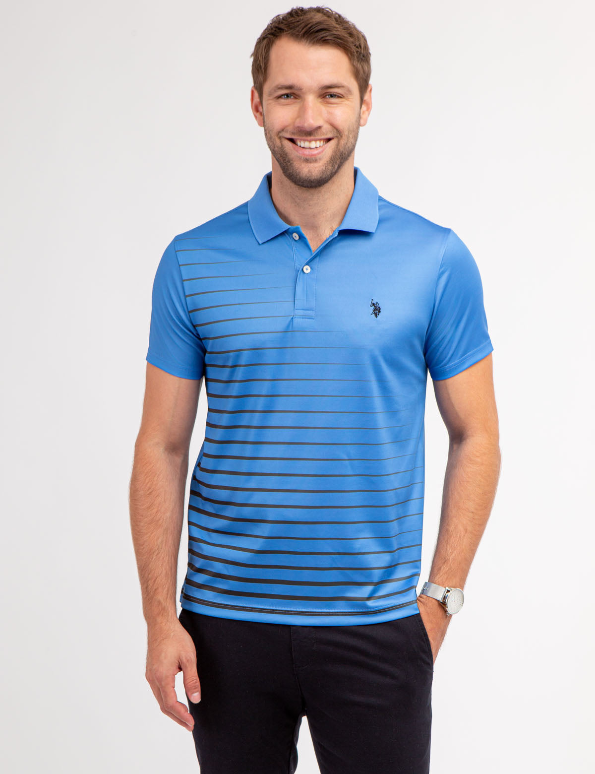 Men's Diagonal Print Polo Shirt - Embroidered Logo & Gradient Design
