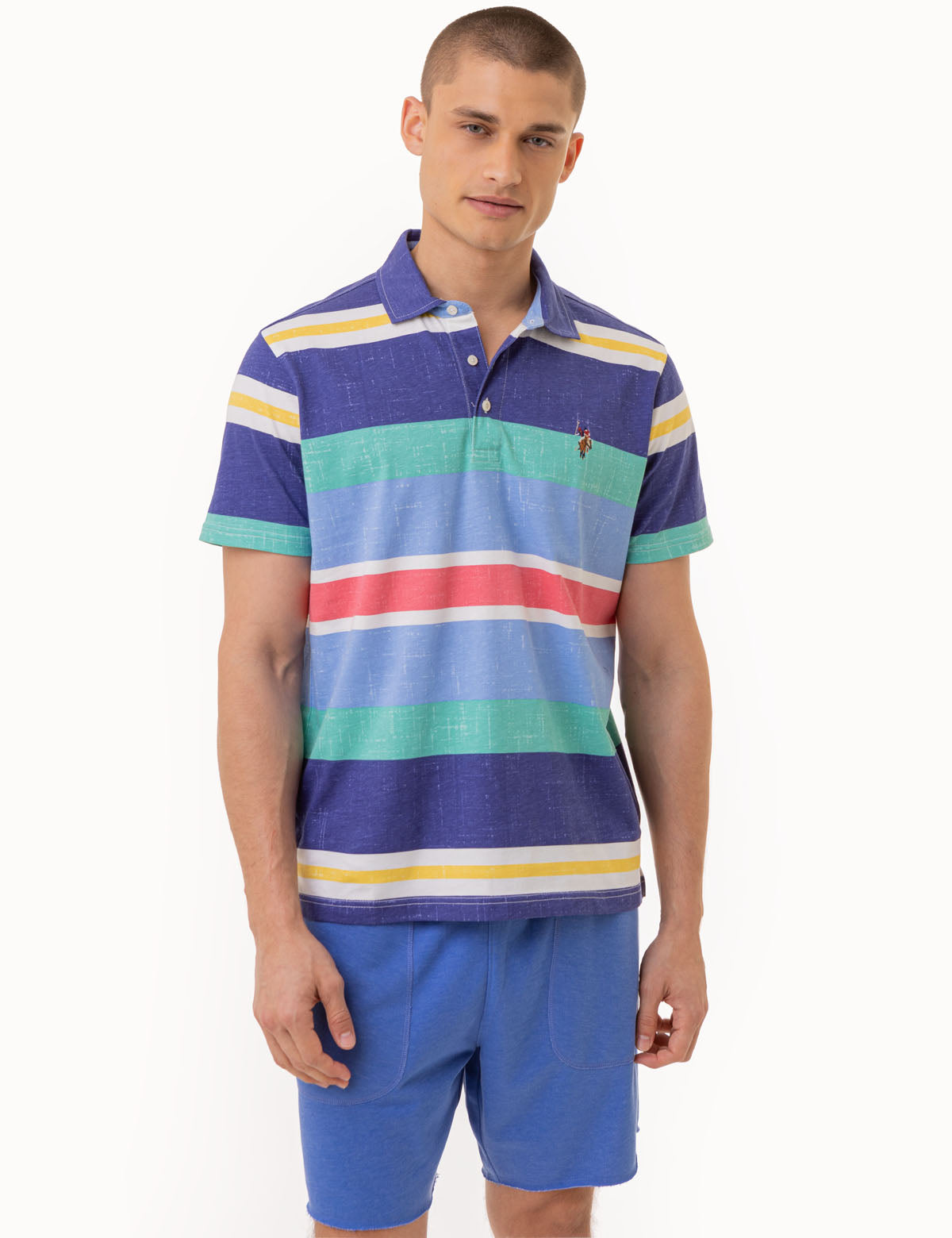 Men's Multicolor Striped Polo Shirt with Embroidered Logo