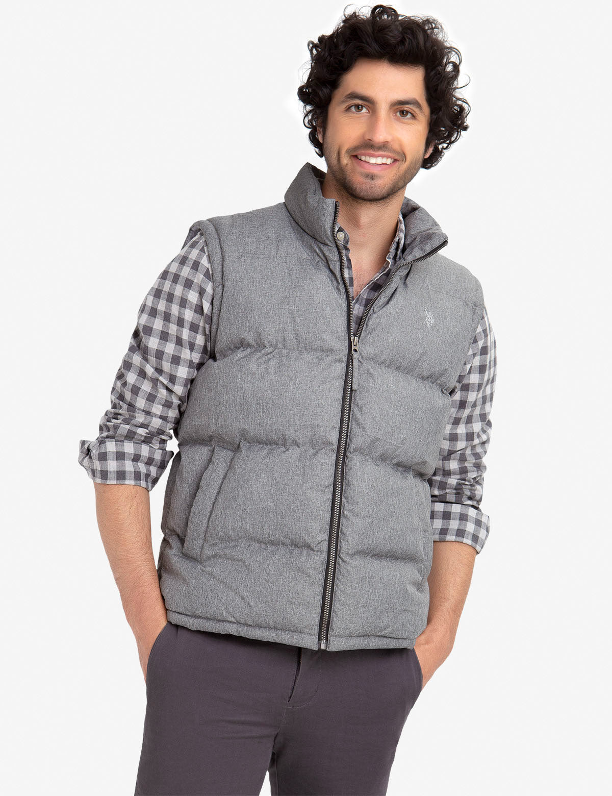 Men's Essential Puffer Vest with Stand Collar & Logo