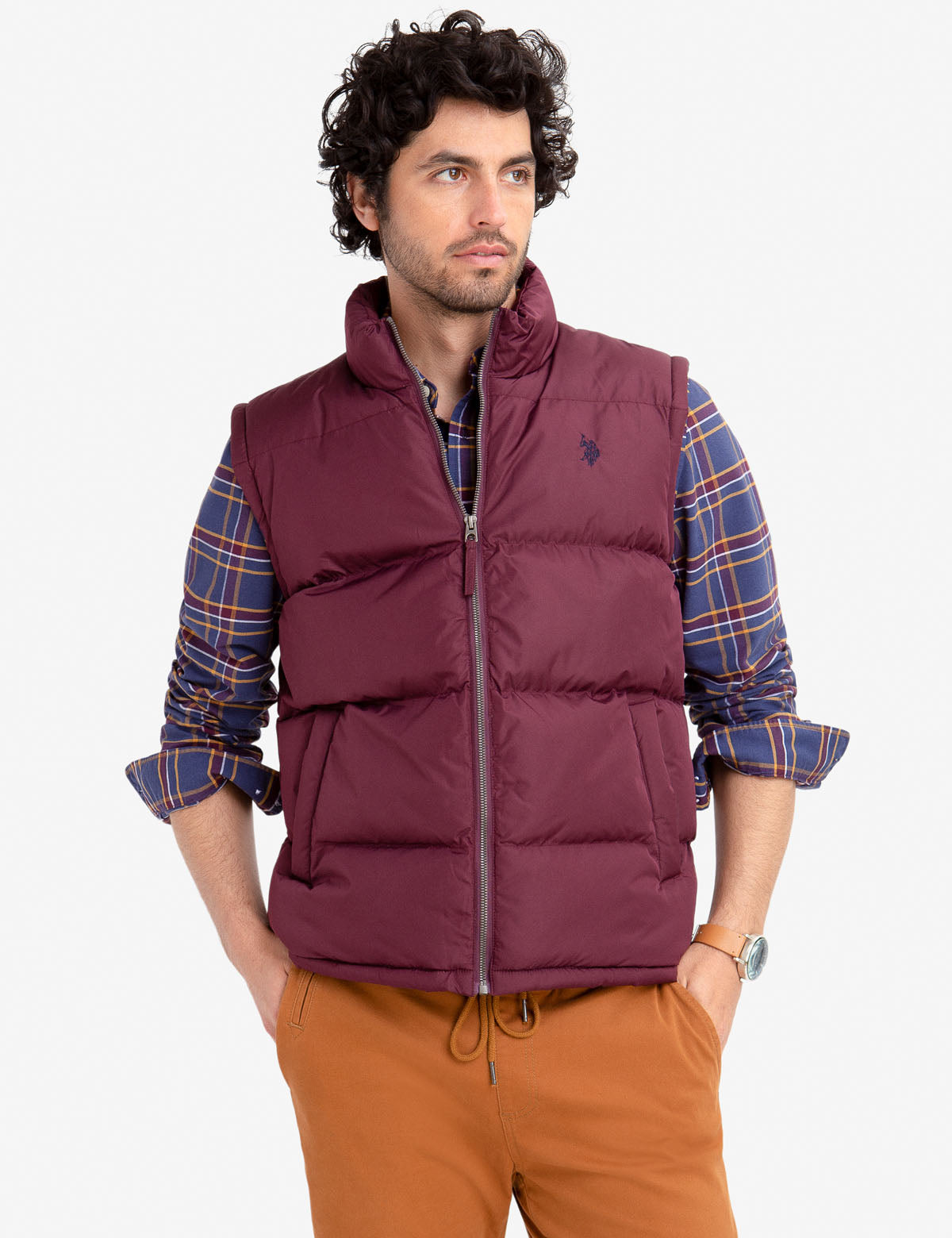 Men's Essential Puffer Vest with Stand Collar & Logo