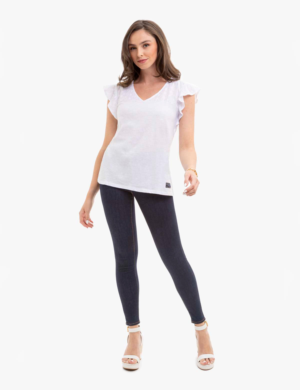 Flutter Sleeve Eyelet Yoke Top - Women's Boho Blouse