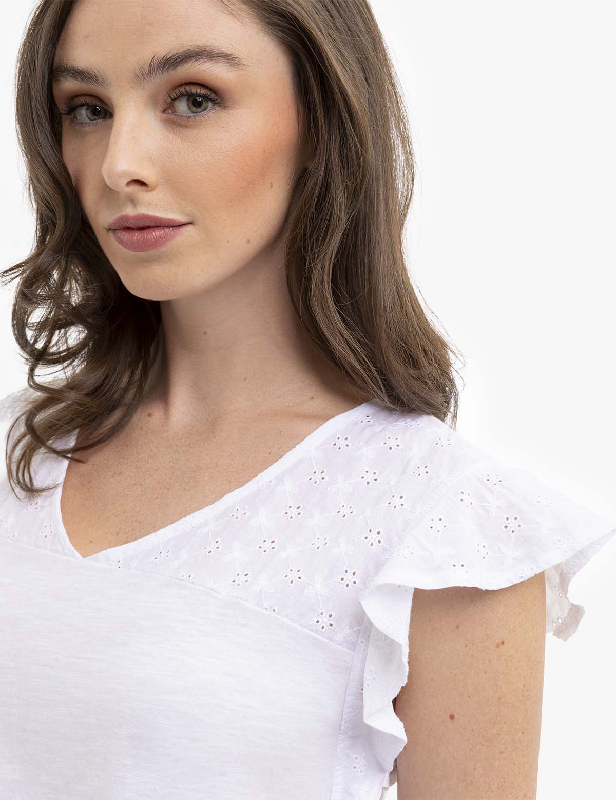 Flutter Sleeve Eyelet Yoke Top - Women's Boho Blouse