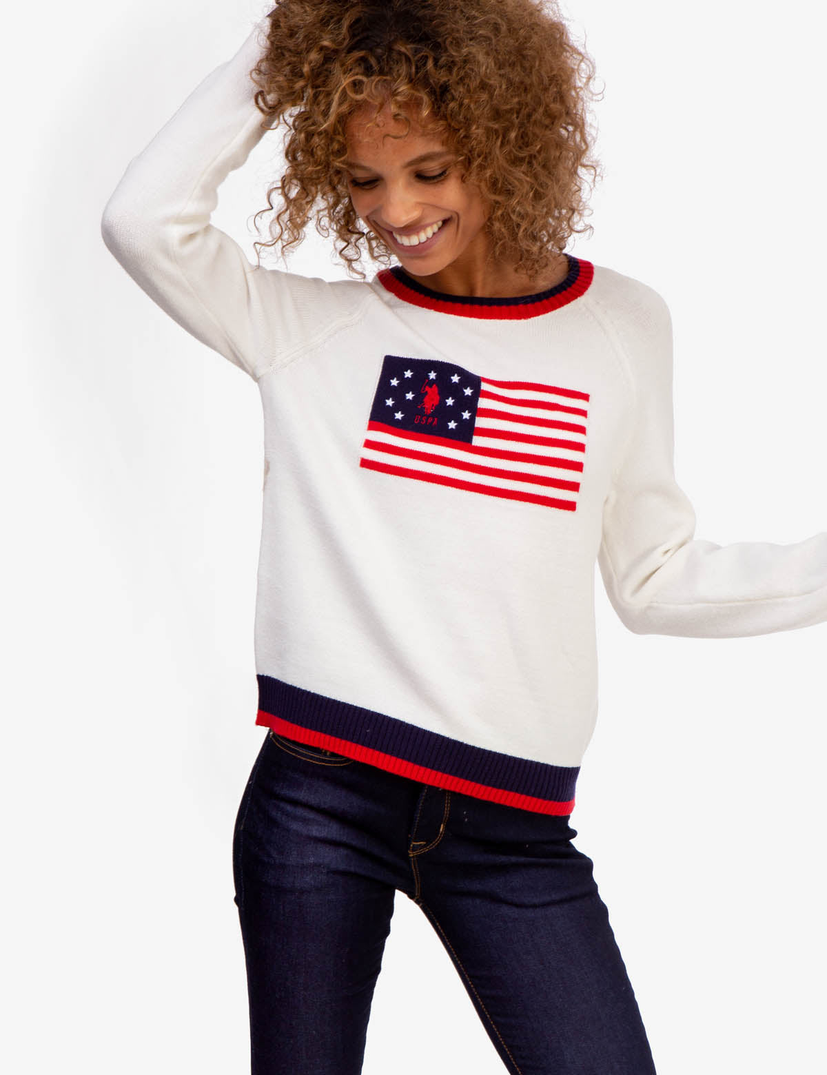USPA Flag Design Crew Neck Sweater - Ribbed Cuffs & Hem