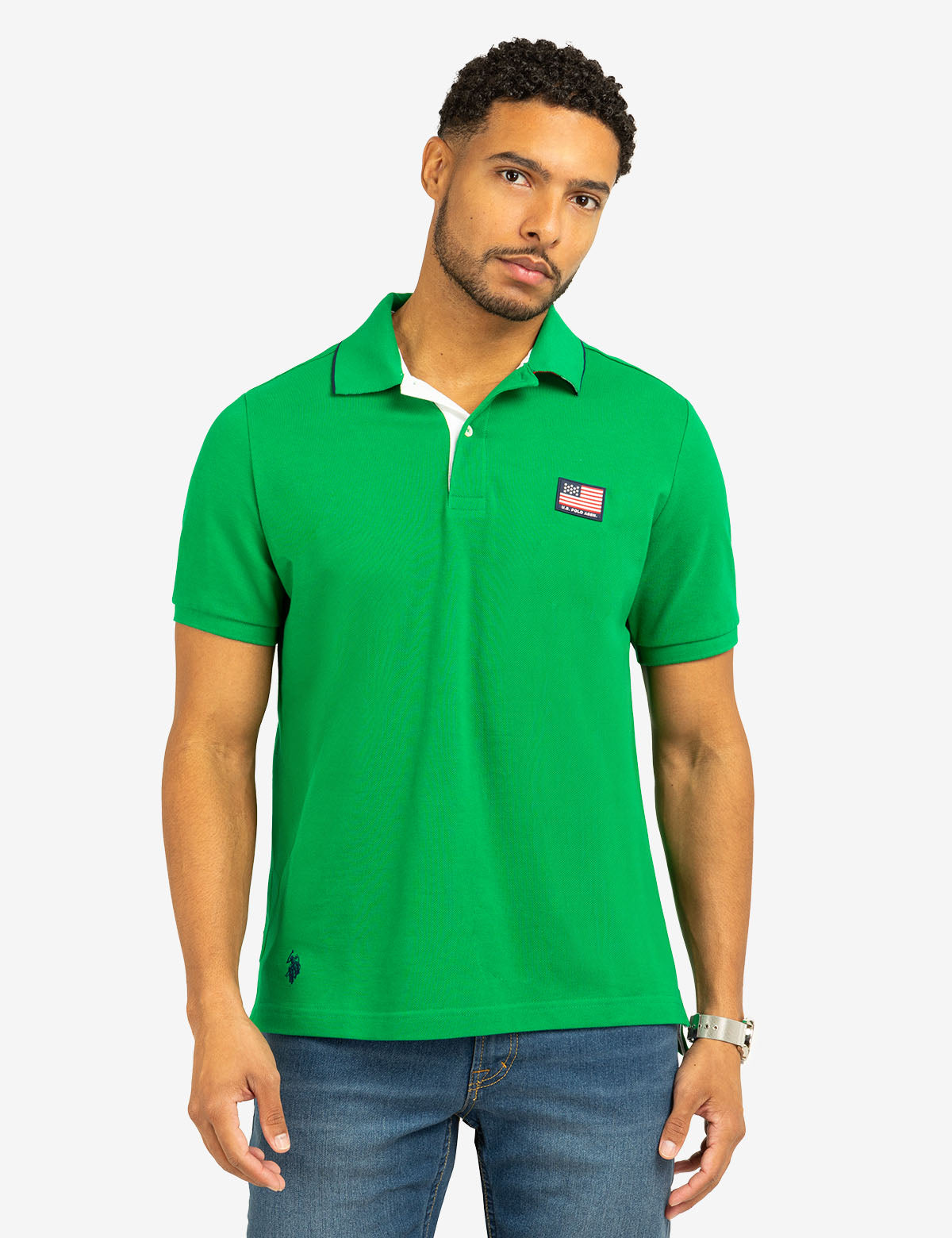 Flag Pique Polo Shirt with Under Collar Detail - Men's Casual Top