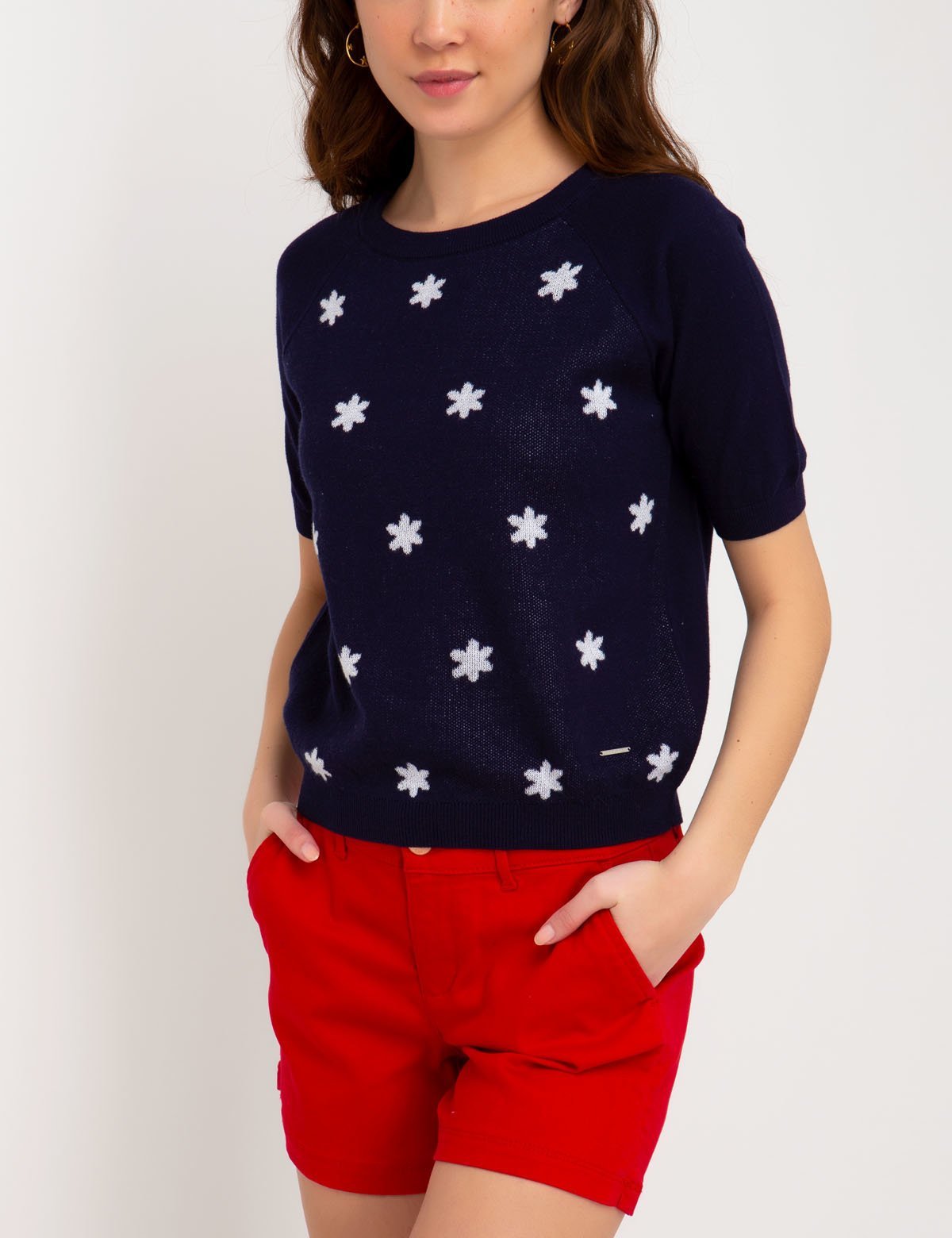 Floral Print Cotton Crewneck Sweater for Women