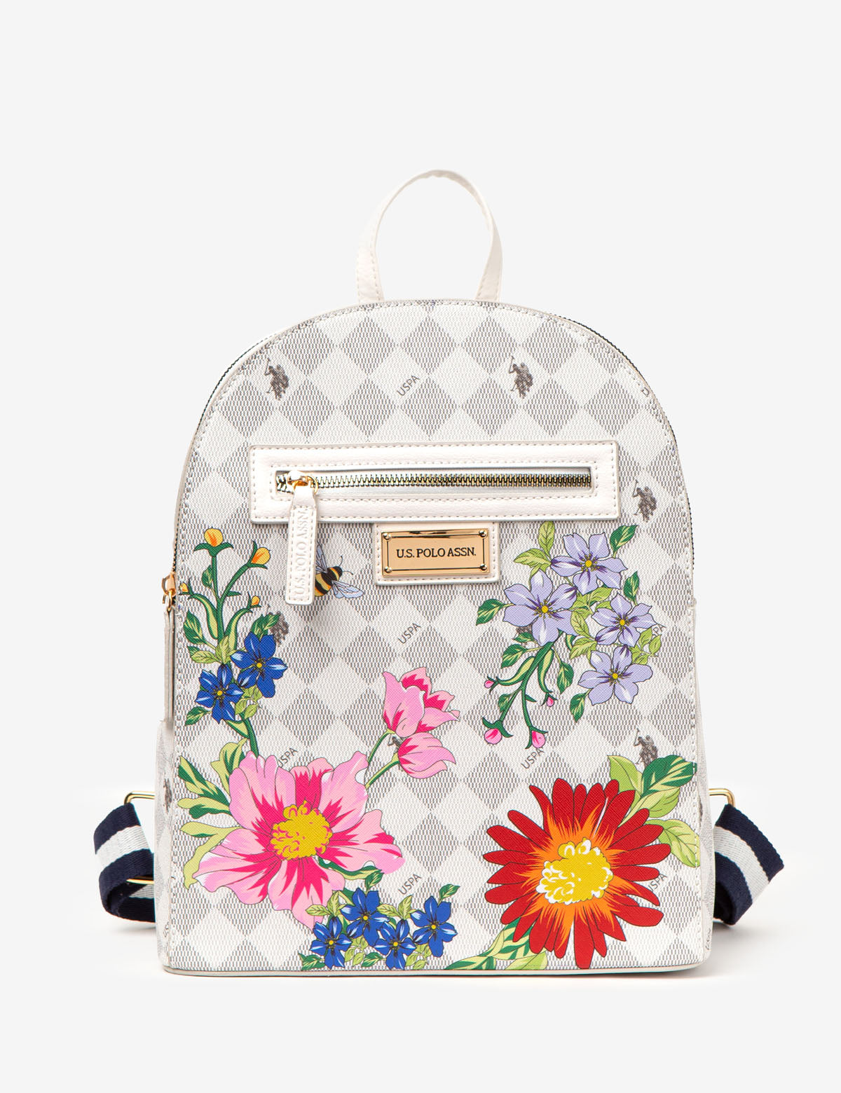 Floral Diamond Vegan Leather Backpack with Adjustable Straps