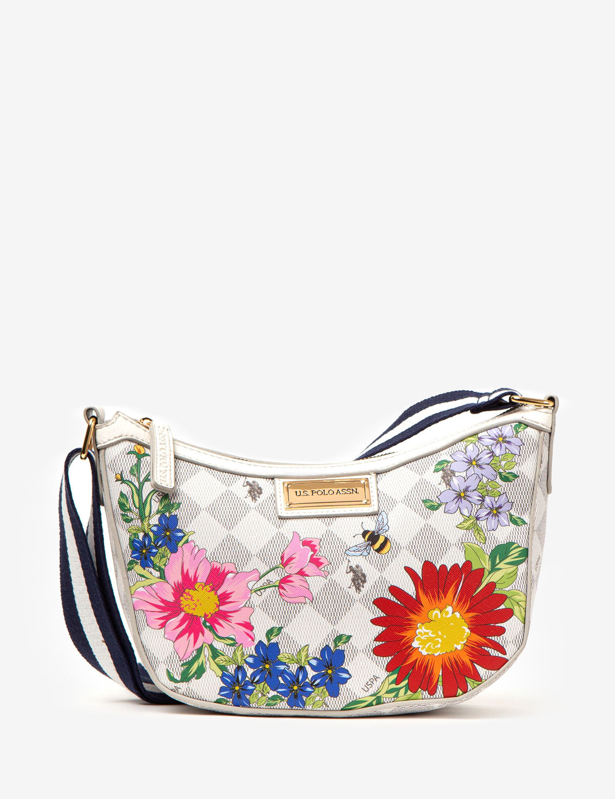 Floral Diamond Print Vegan Leather Crossbody Bag