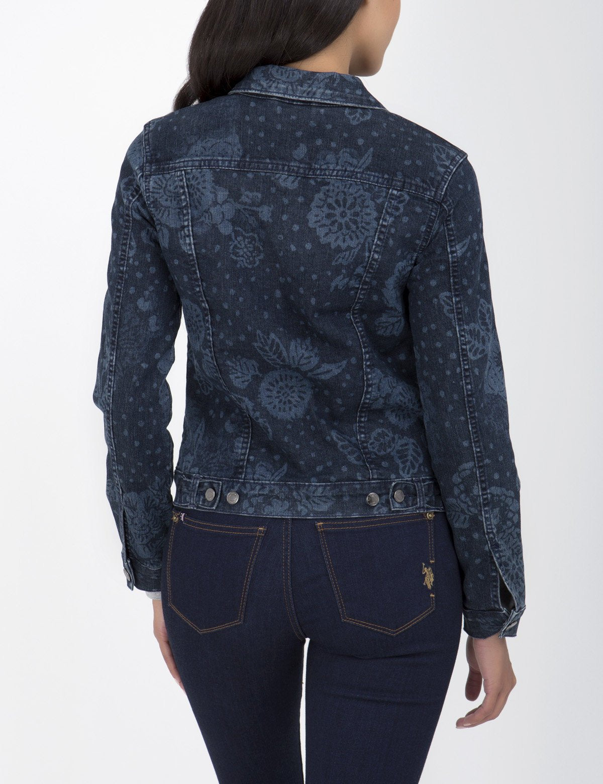 Floral Print Denim Jacket for Women - Cotton Blend Hip Length