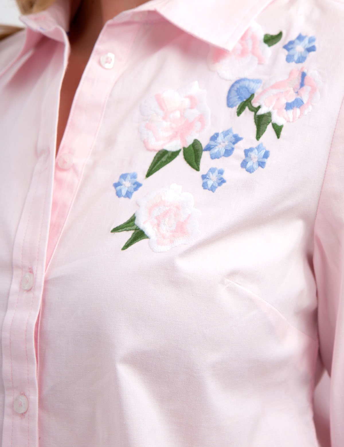 Floral Embroidered Poplin Button-Up Top