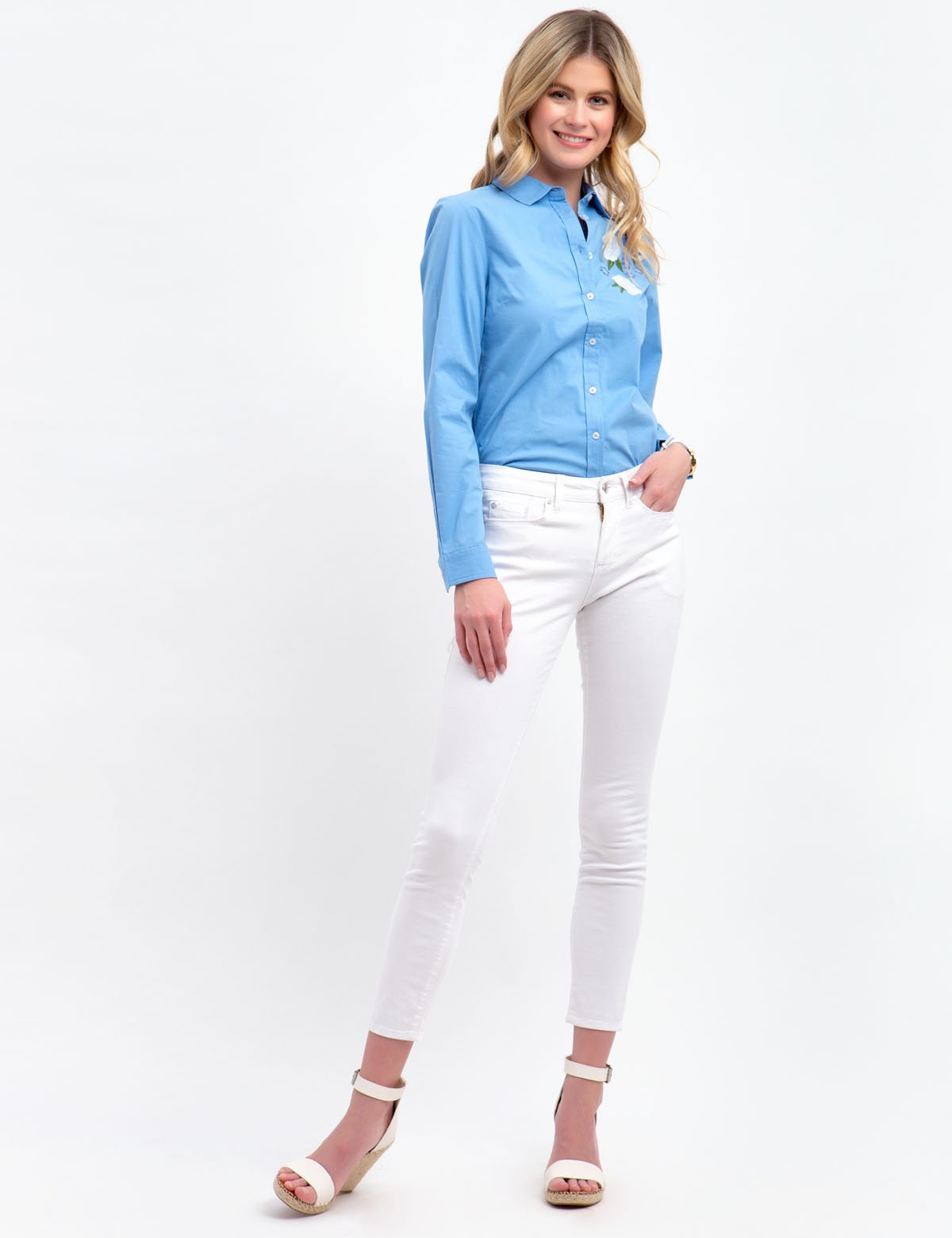 Floral Embroidered Poplin Button-Up Top