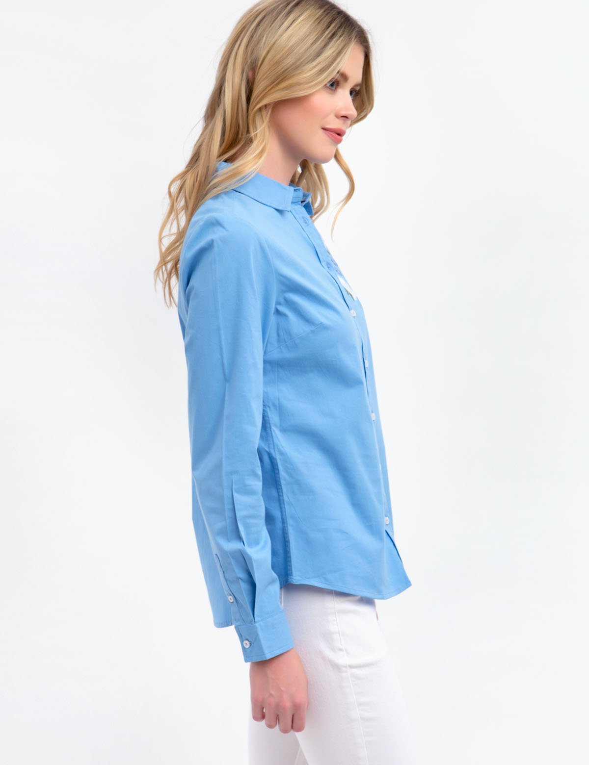 Floral Embroidered Poplin Button-Up Top